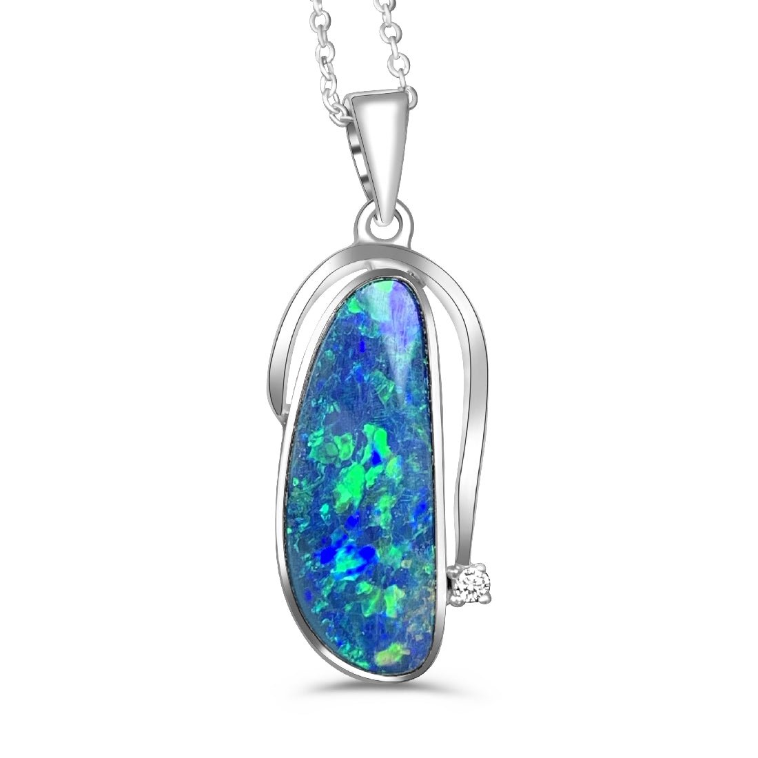 Sterling Silver Opal Blue Green 19x8mm pendant - Masterpiece Jewellery Opal & Gems Sydney Australia | Online Shop