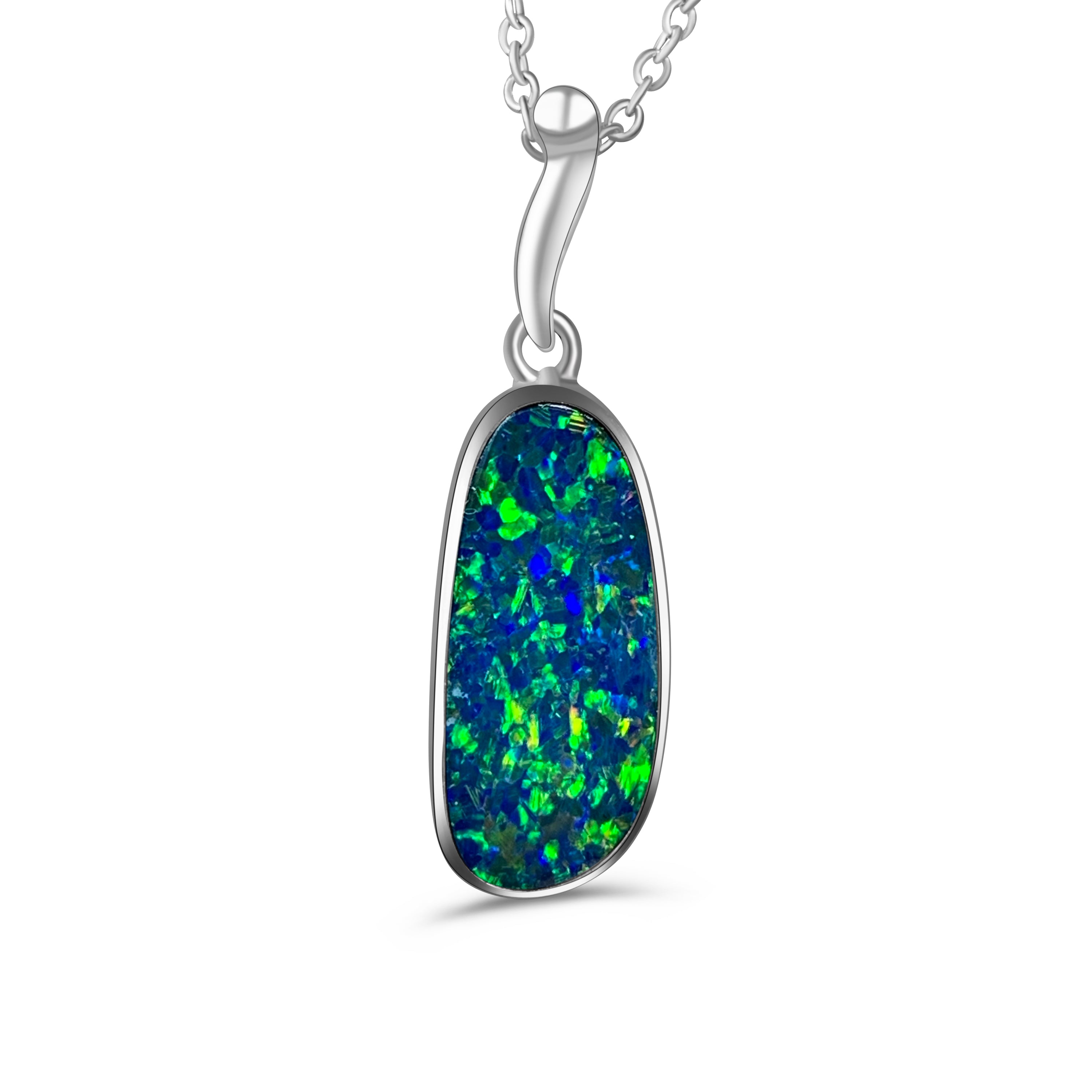 Sterling Silver Opal Blue Green freeform pendant 25x7.6mm - Masterpiece Jewellery Opal & Gems Sydney Australia | Online Shop