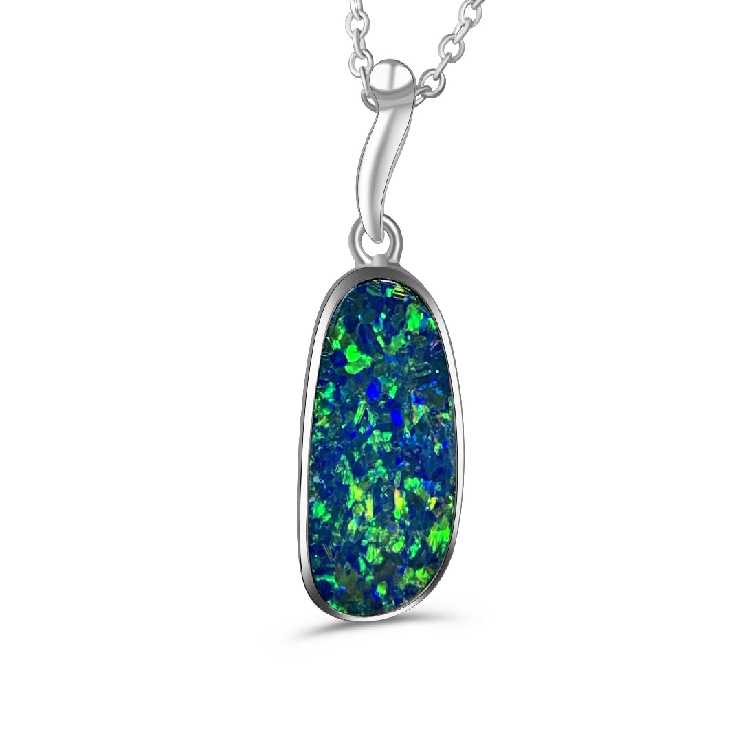 Sterling Silver Opal Blue Green freeform pendant 25x7.6mm - Masterpiece Jewellery Opal & Gems Sydney Australia | Online Shop