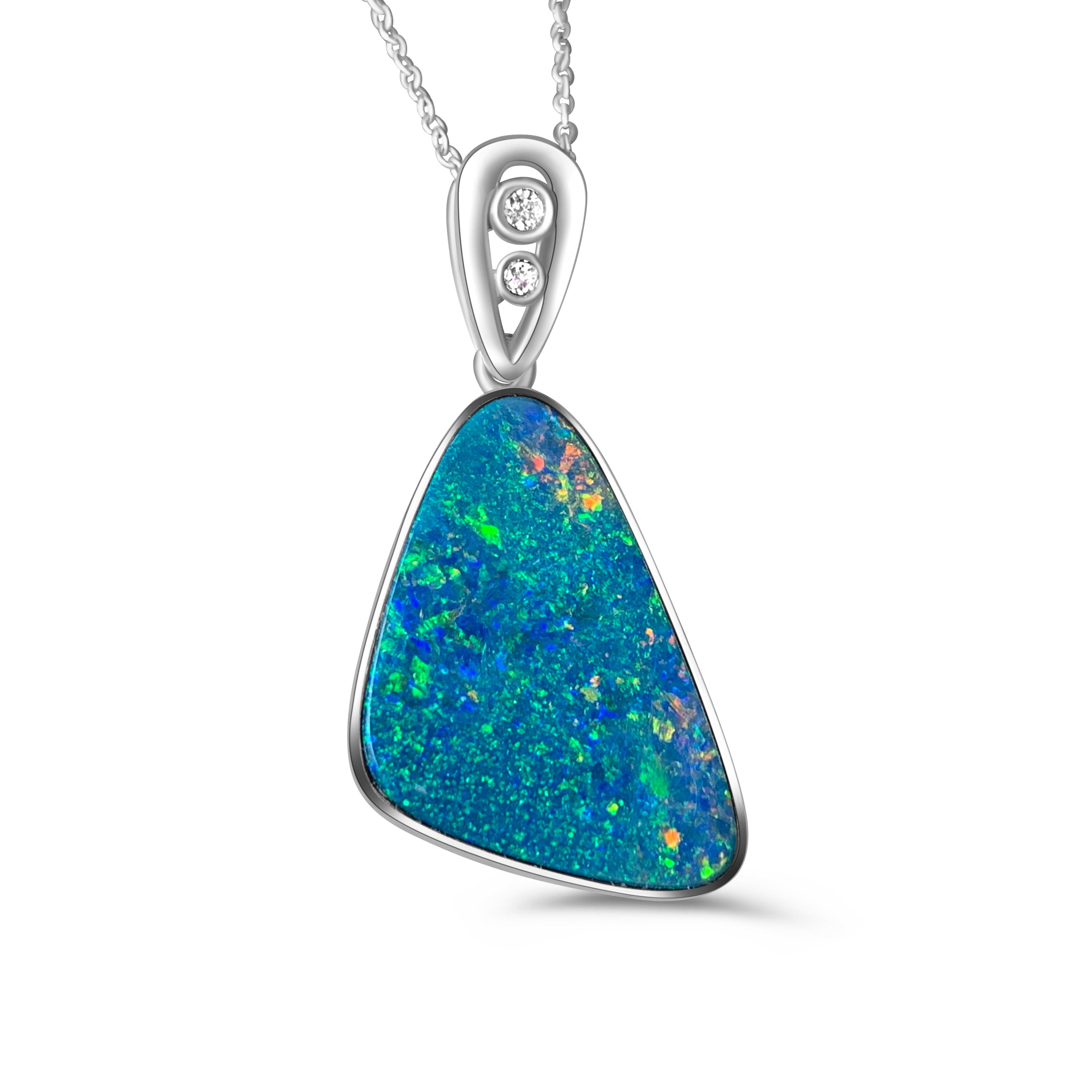 Sterling Silver Multi colour Triangular design Opal pendant 33x16mm - Masterpiece Jewellery Opal & Gems Sydney Australia | Online Shop