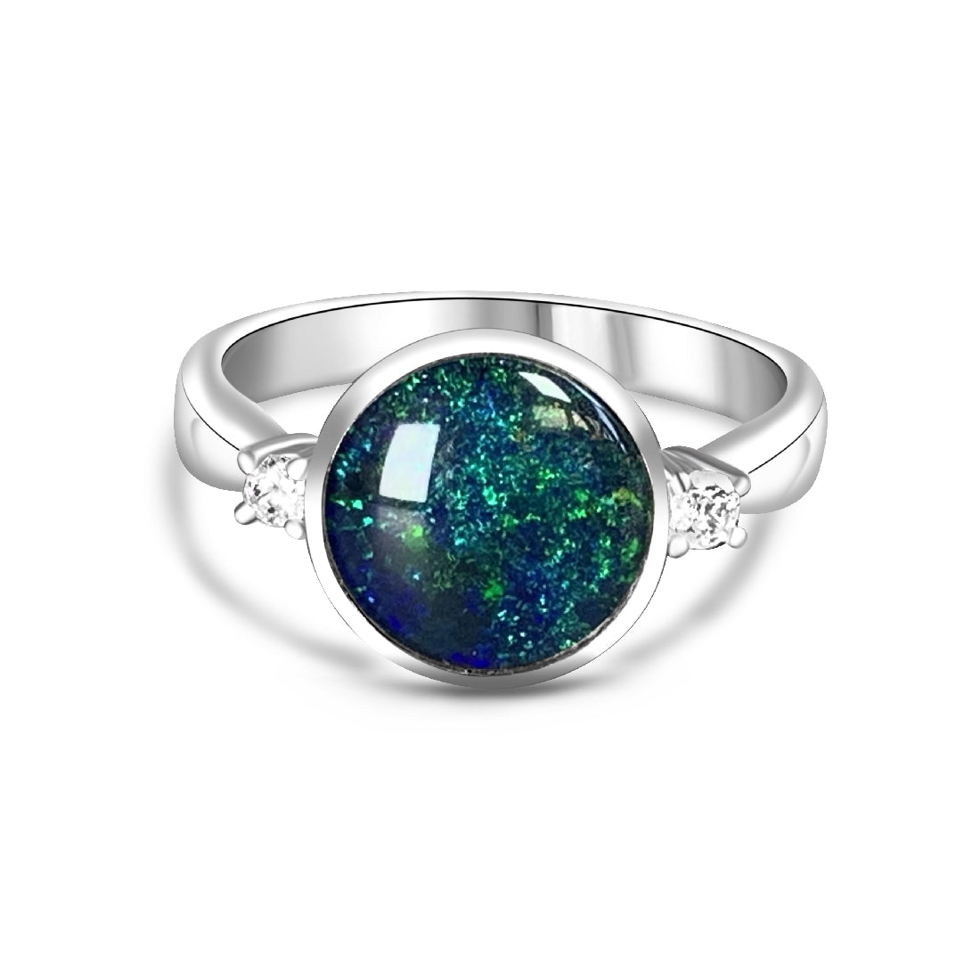 Sterling Silver 10mm Round Opal ring - Masterpiece Jewellery Opal & Gems Sydney Australia | Online Shop