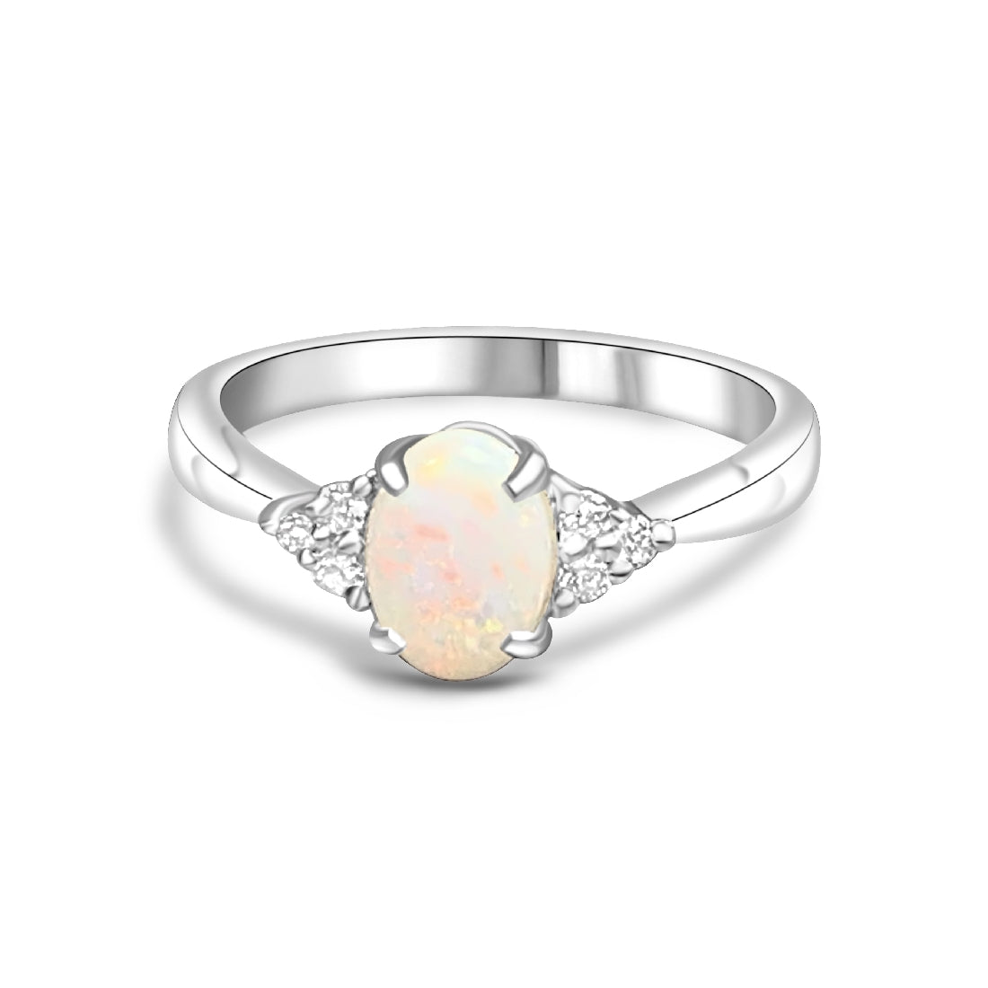 Sterling Silver White Red Yellow Opal 7x5mm ring - Masterpiece Jewellery Opal & Gems Sydney Australia | Online Shop