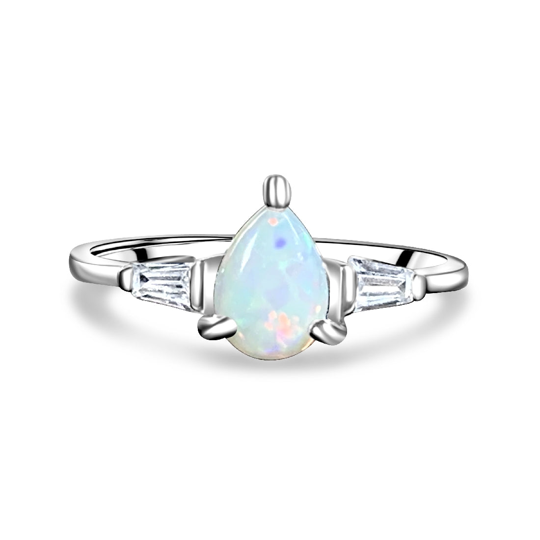 Sterling Silver Pear shape 7x5mm White Opal ring - Masterpiece Jewellery Opal & Gems Sydney Australia | Online Shop