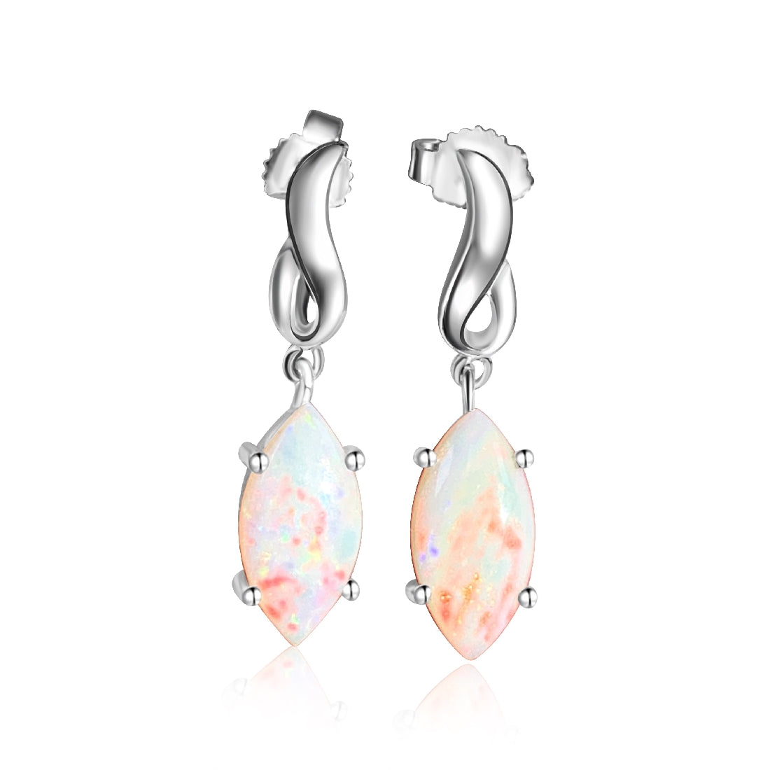 Sterling silver drop Marquise White Opals earrings - Masterpiece Jewellery Opal & Gems Sydney Australia | Online Shop