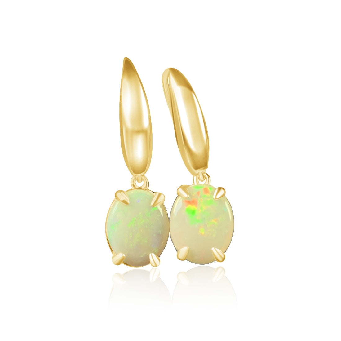 Sterling Silver Gold plated dangling 10x8mm White Opal earrings - Masterpiece Jewellery Opal & Gems Sydney Australia | Online Shop