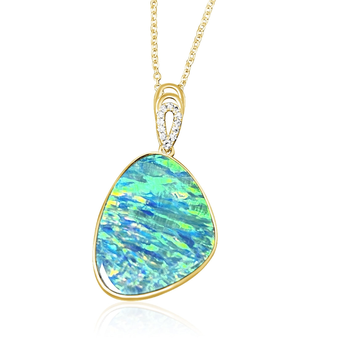 One 14kt Yellow Gold pendant with striped pattern Opal doublet and diamond bail loop - Masterpiece Jewellery Opal & Gems Sydney Australia | Online Shop