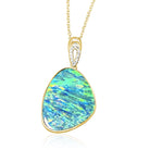 One 14kt Yellow Gold pendant with striped pattern Opal doublet and diamond bail loop - Masterpiece Jewellery Opal & Gems Sydney Australia | Online Shop