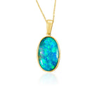 One 9kt Yellow Gold 21x13mm Opal triplet blue green colour - Masterpiece Jewellery Opal & Gems Sydney Australia | Online Shop