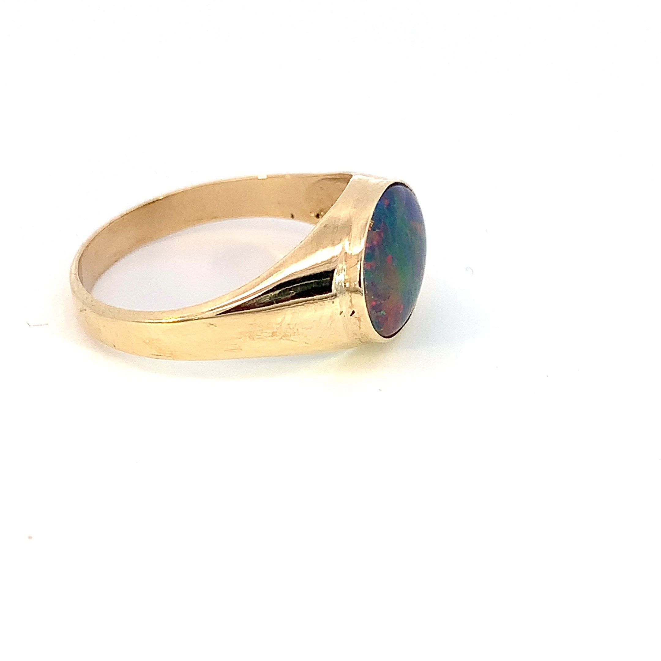 One 9kt Yellow Gold signet ring 12x10mm Opal triplet - Masterpiece Jewellery Opal & Gems Sydney Australia | Online Shop