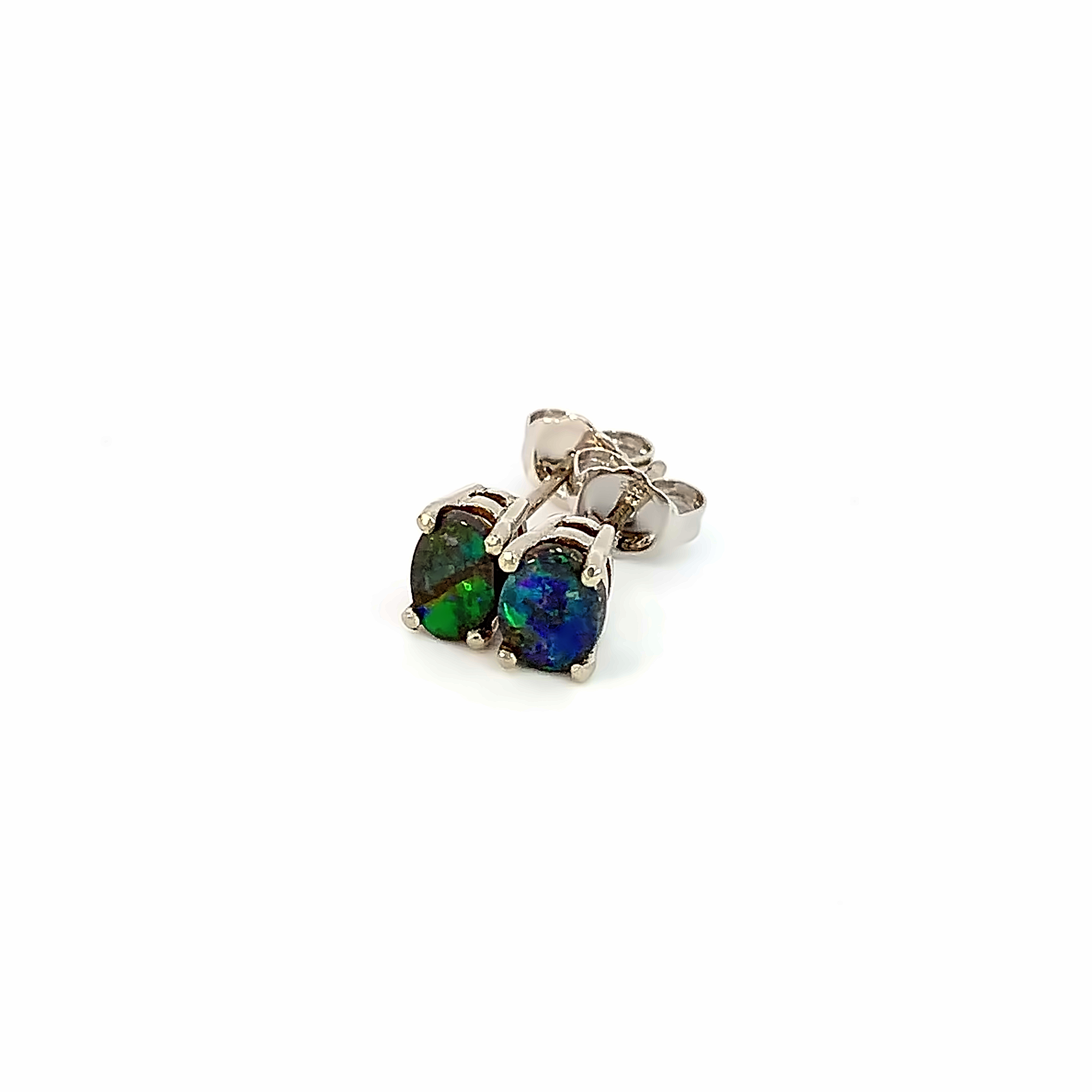 9kt White Gold Boulder Opal 1.1ct pair of studs - Masterpiece Jewellery Opal & Gems Sydney Australia | Online Shop