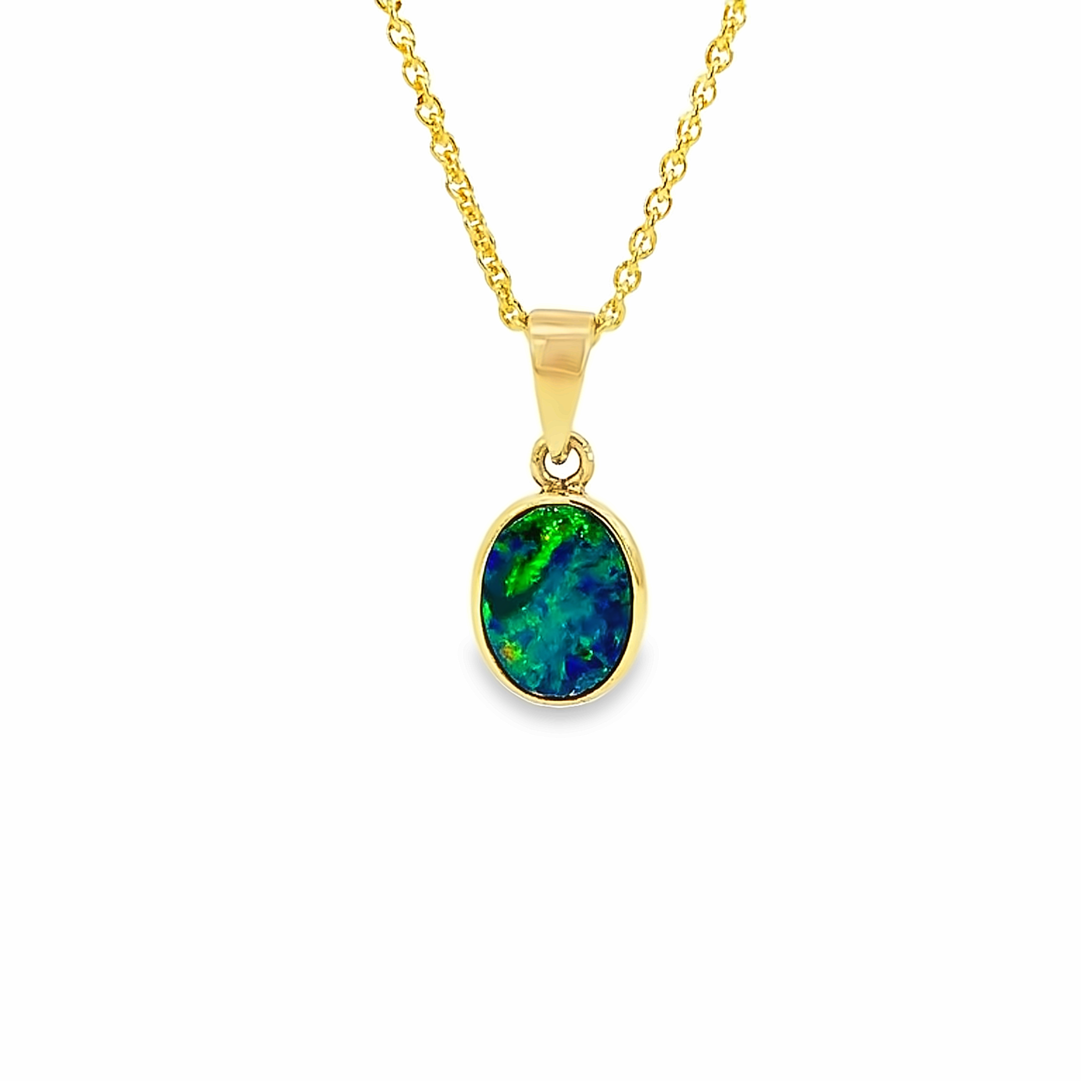 9kt Yellow Gold 8x6mm Opal doublet bezel set pendant - Masterpiece Jewellery Opal & Gems Sydney Australia | Online Shop