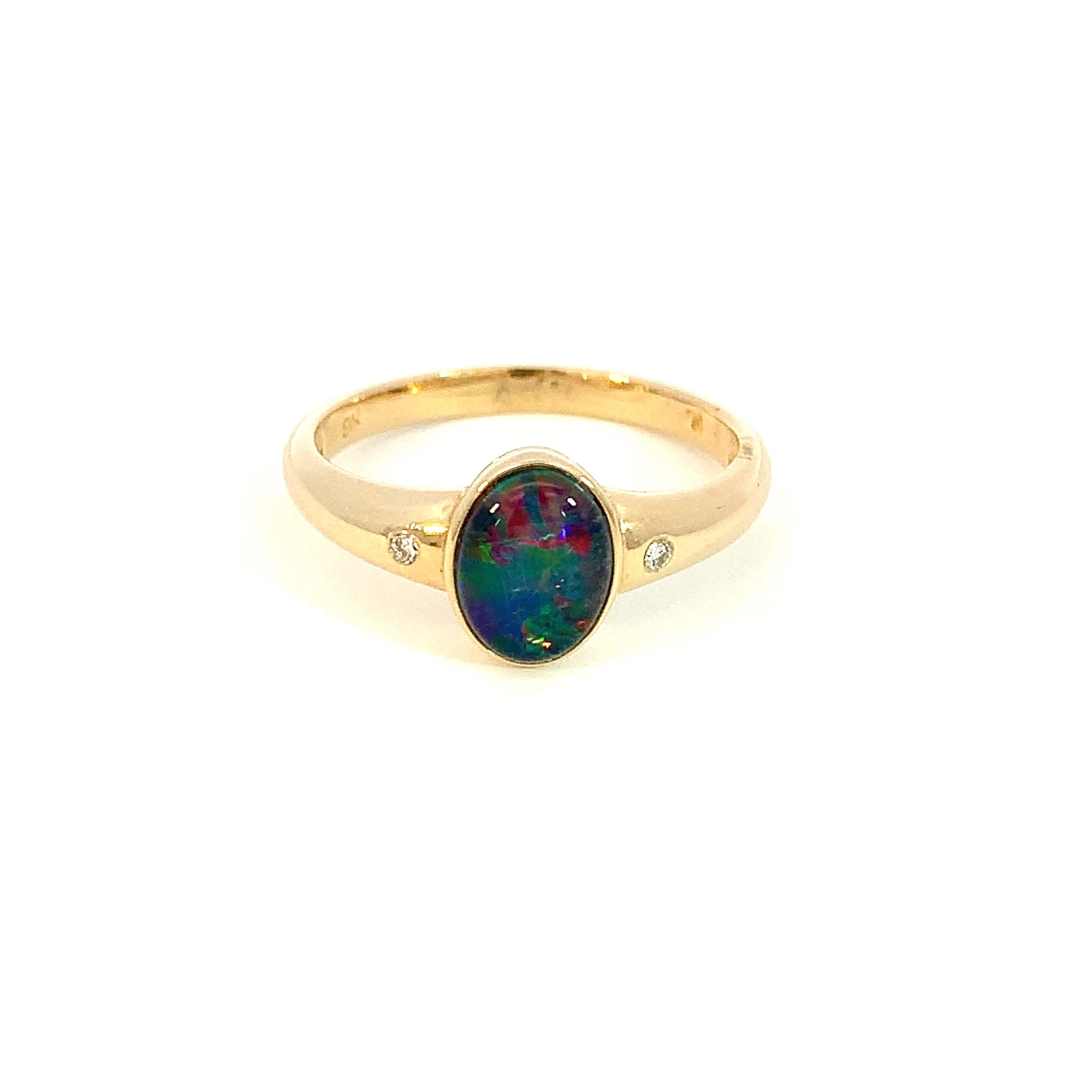 one 9kt Yellow Gold 8x6mm Opal triplet and diamond ring - Masterpiece Jewellery Opal & Gems Sydney Australia | Online Shop