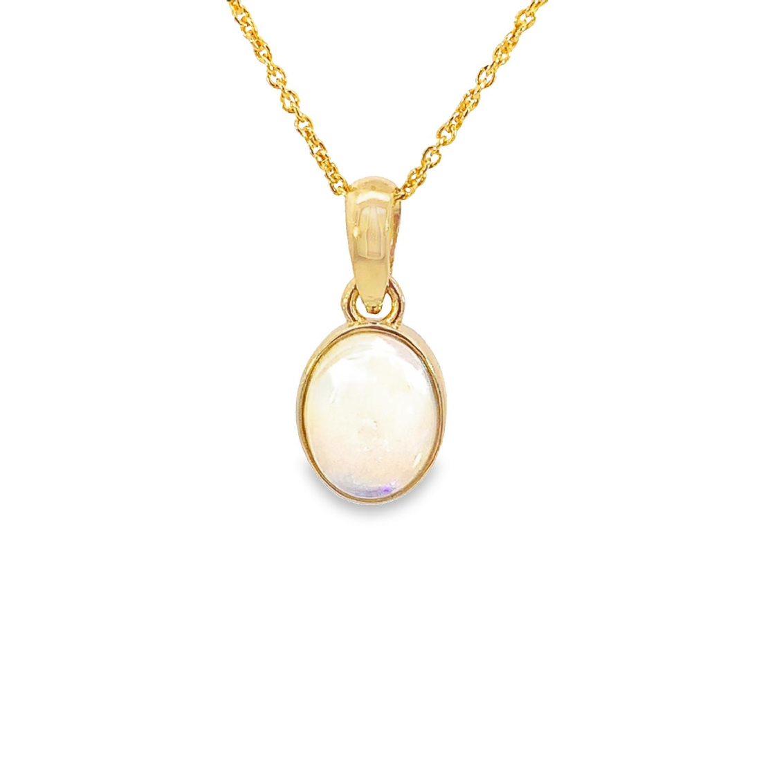 9kt Yellow Gold bezel set 8x6mm Light Opal pendant - Masterpiece Jewellery Opal & Gems Sydney Australia | Online Shop