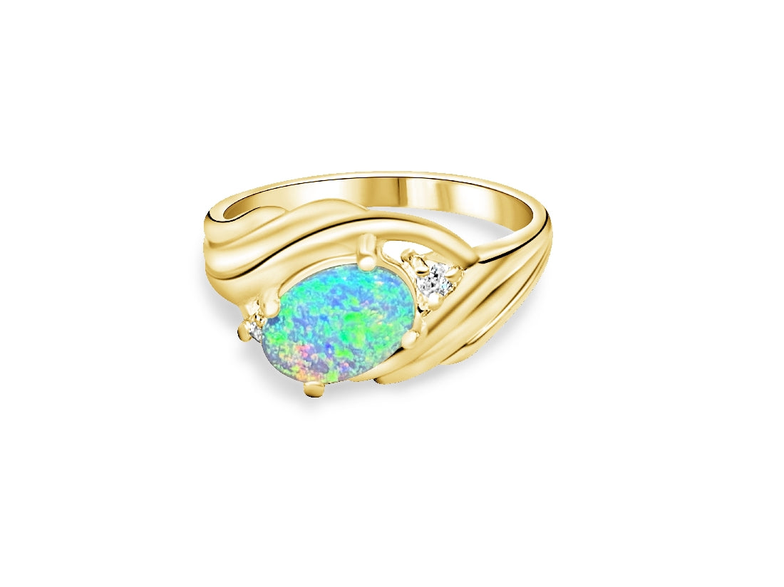 18kt Yellow Gold Black Opal and Diamond slanted ring - Masterpiece Jewellery Opal & Gems Sydney Australia | Online Shop