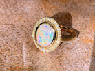 14kt Yellow Gold White Fire Opal and diamond ring - Masterpiece Jewellery Opal & Gems Sydney Australia | Online Shop