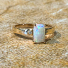 18kt Rose Gold Rectangular Opal 0.9ct and Diamond ring - Masterpiece Jewellery Opal & Gems Sydney Australia | Online Shop