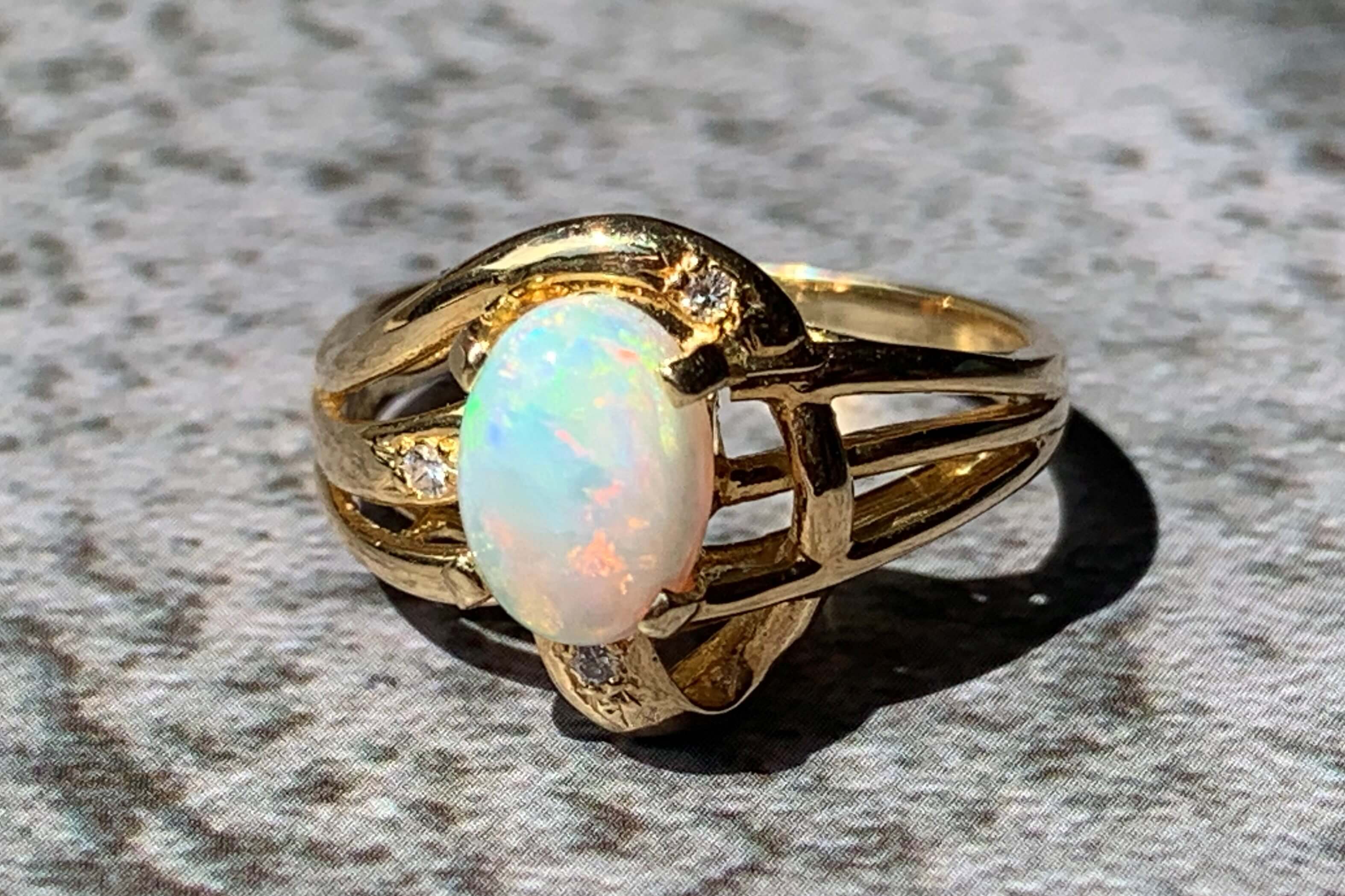 18kt Yellow Gold swirl Opal and Diamond ring - Masterpiece Jewellery Opal & Gems Sydney Australia | Online Shop