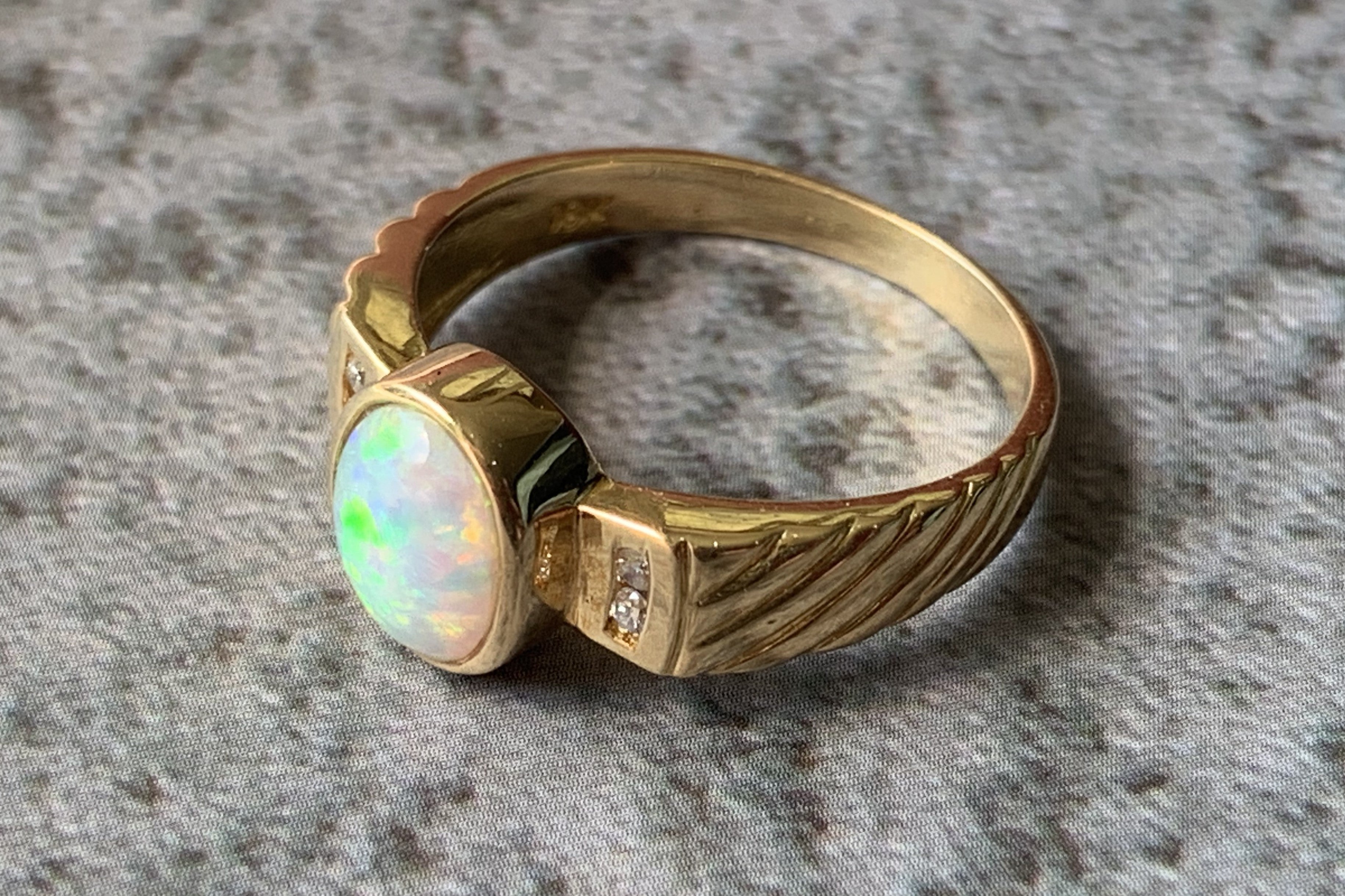 18kt Yellow Gold Crystal Opal and Diamond ring - Masterpiece Jewellery Opal & Gems Sydney Australia | Online Shop