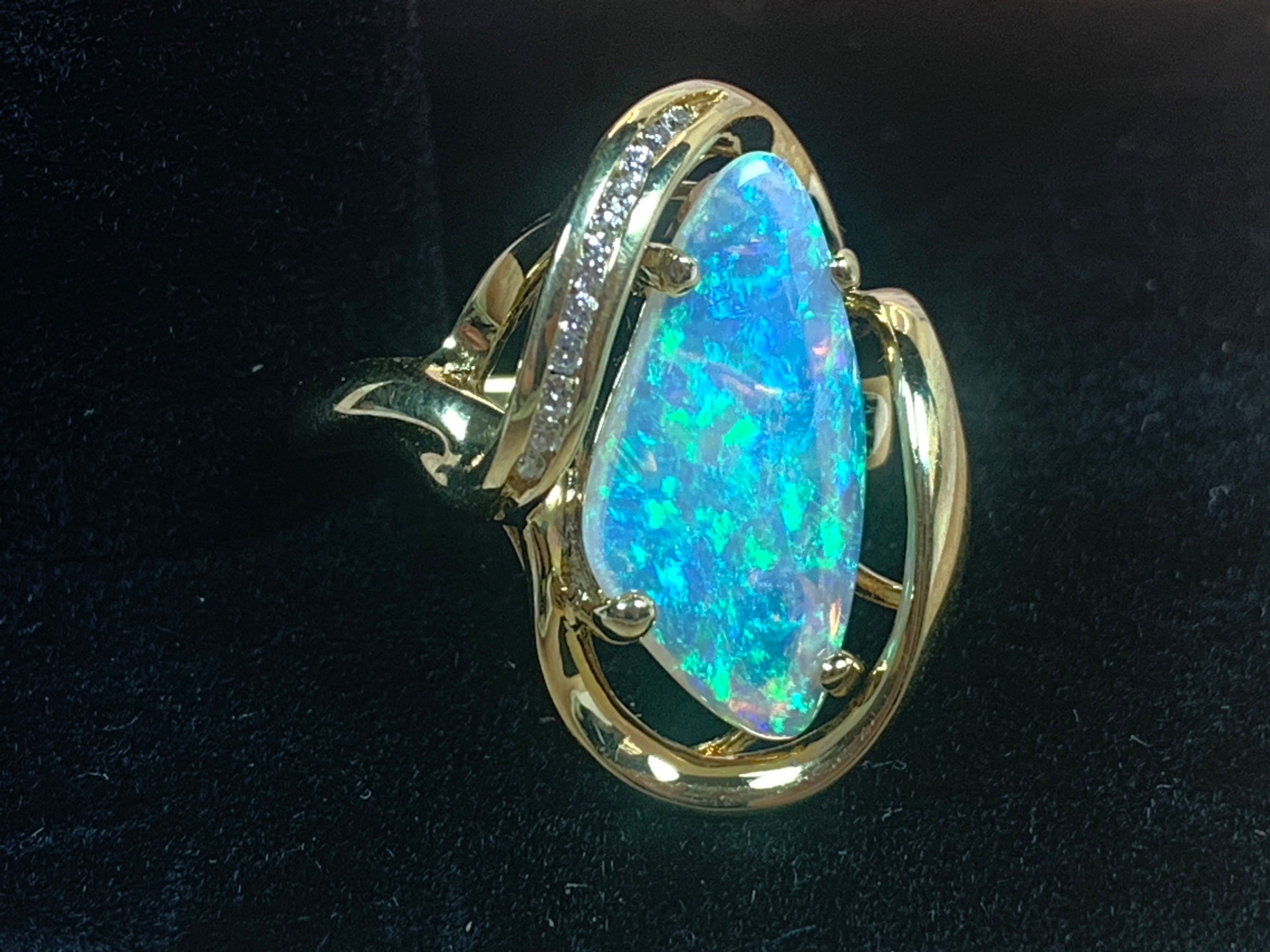 18kt Yellow Gold Crystal Opal and Diamond ring - Masterpiece Jewellery Opal & Gems Sydney Australia | Online Shop