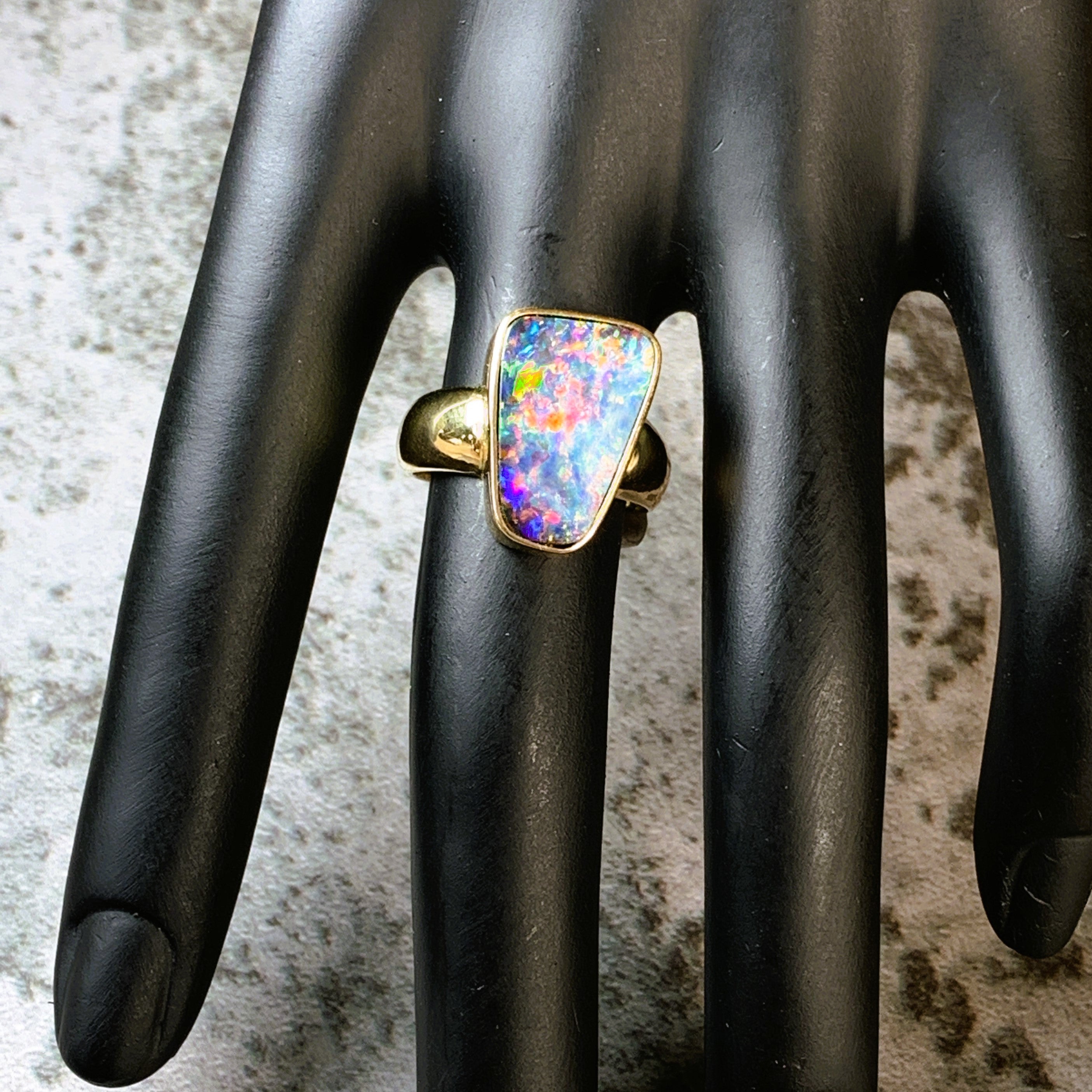 18kt Yellow Gold 5.42ct Queensland Boulder Fire Opal bezel set ring - Masterpiece Jewellery Opal & Gems Sydney Australia | Online Shop