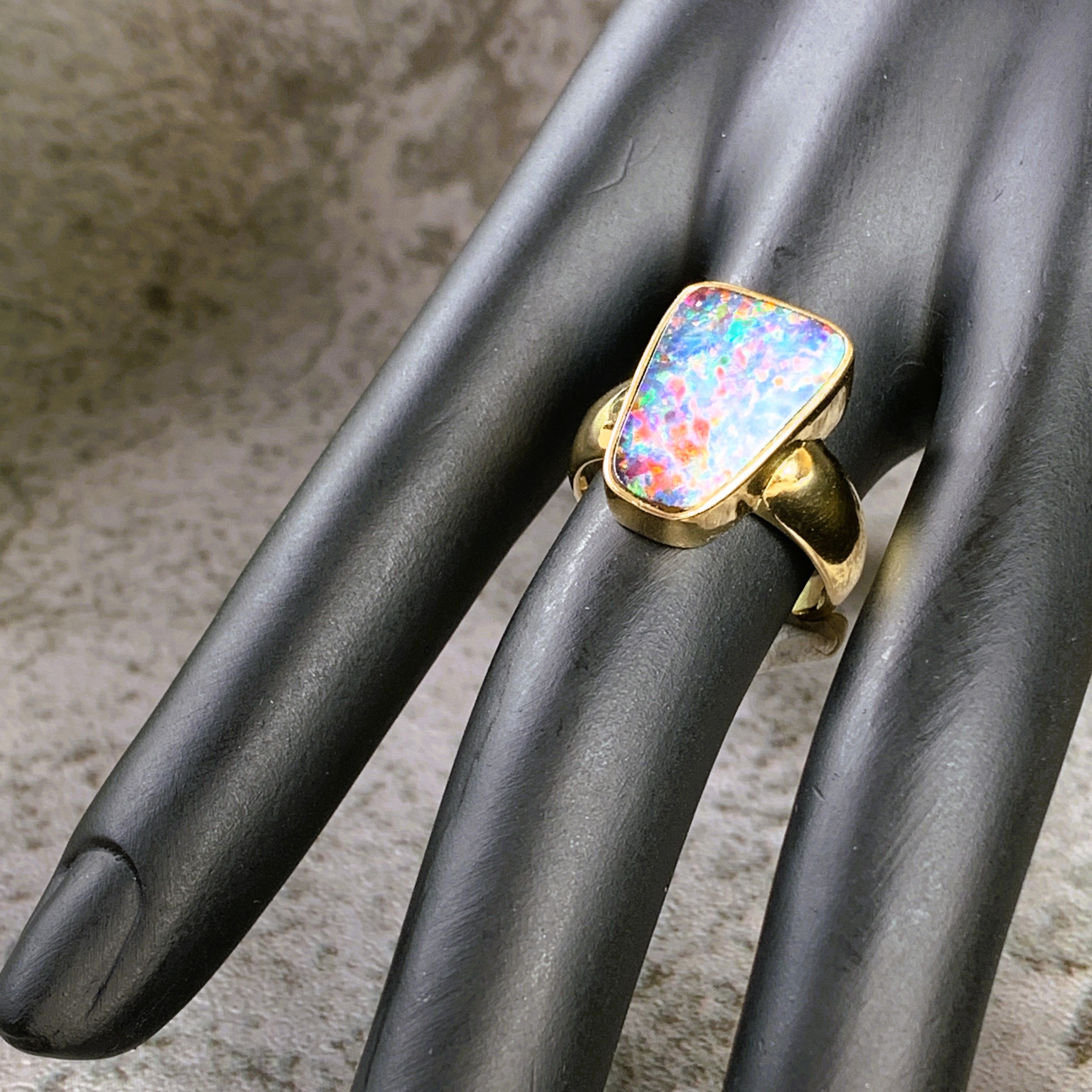 18kt Yellow Gold 5.42ct Queensland Boulder Fire Opal bezel set ring - Masterpiece Jewellery Opal & Gems Sydney Australia | Online Shop