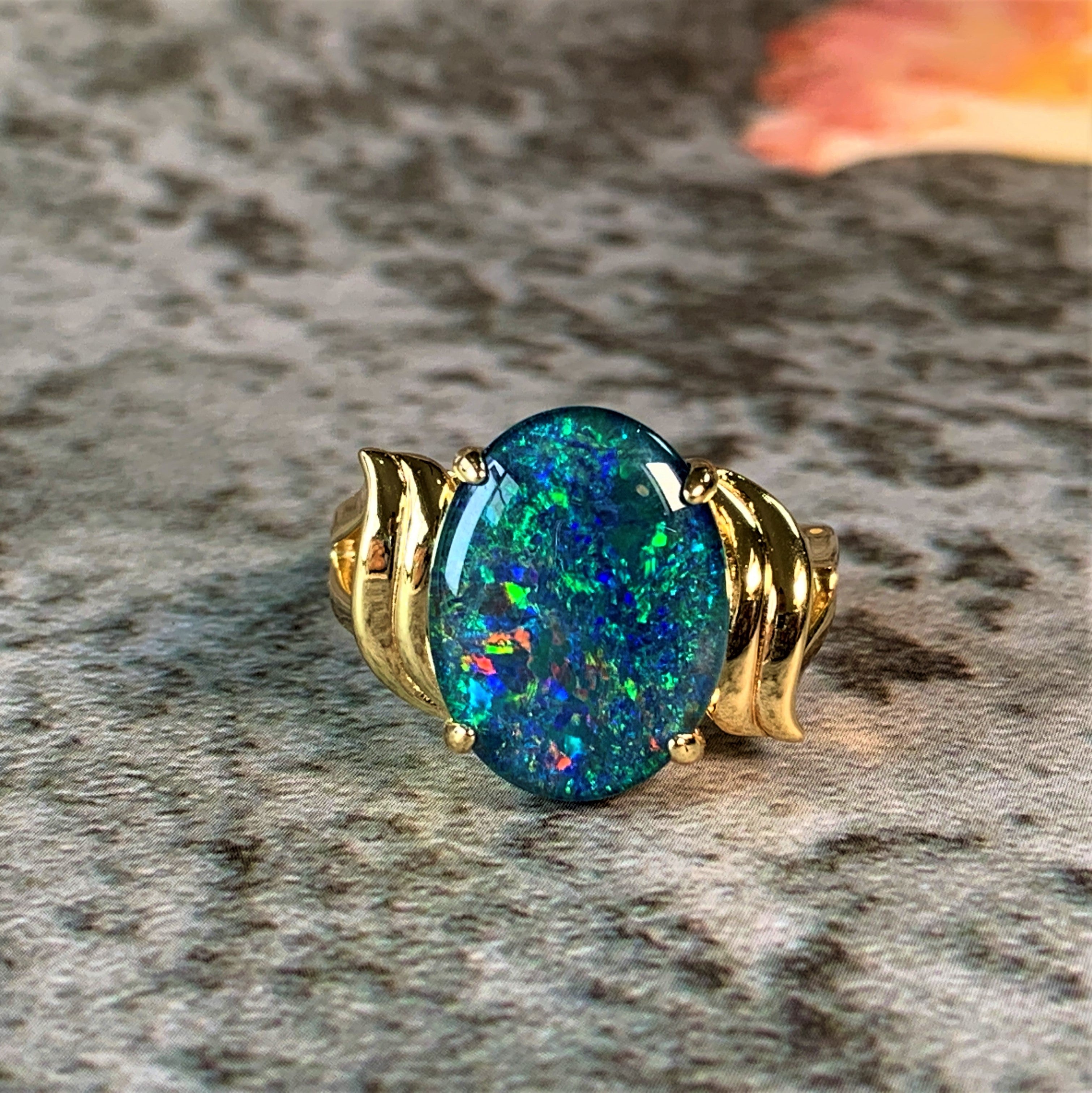 Gold Plated Sterling Silver 16x12mm Opal triplet ring - Masterpiece Jewellery Opal & Gems Sydney Australia | Online Shop