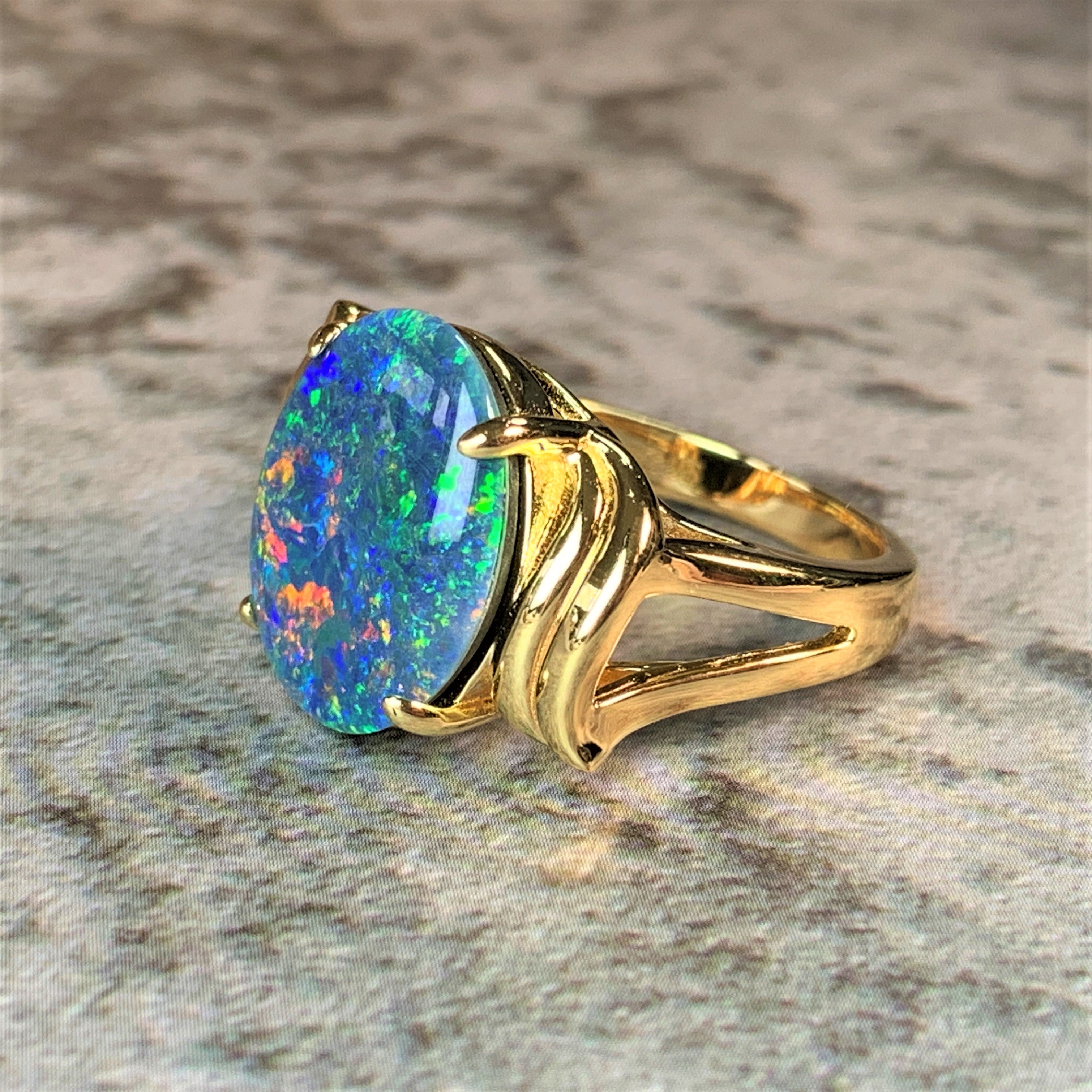 Gold Plated Sterling Silver 16x12mm Opal triplet ring - Masterpiece Jewellery Opal & Gems Sydney Australia | Online Shop