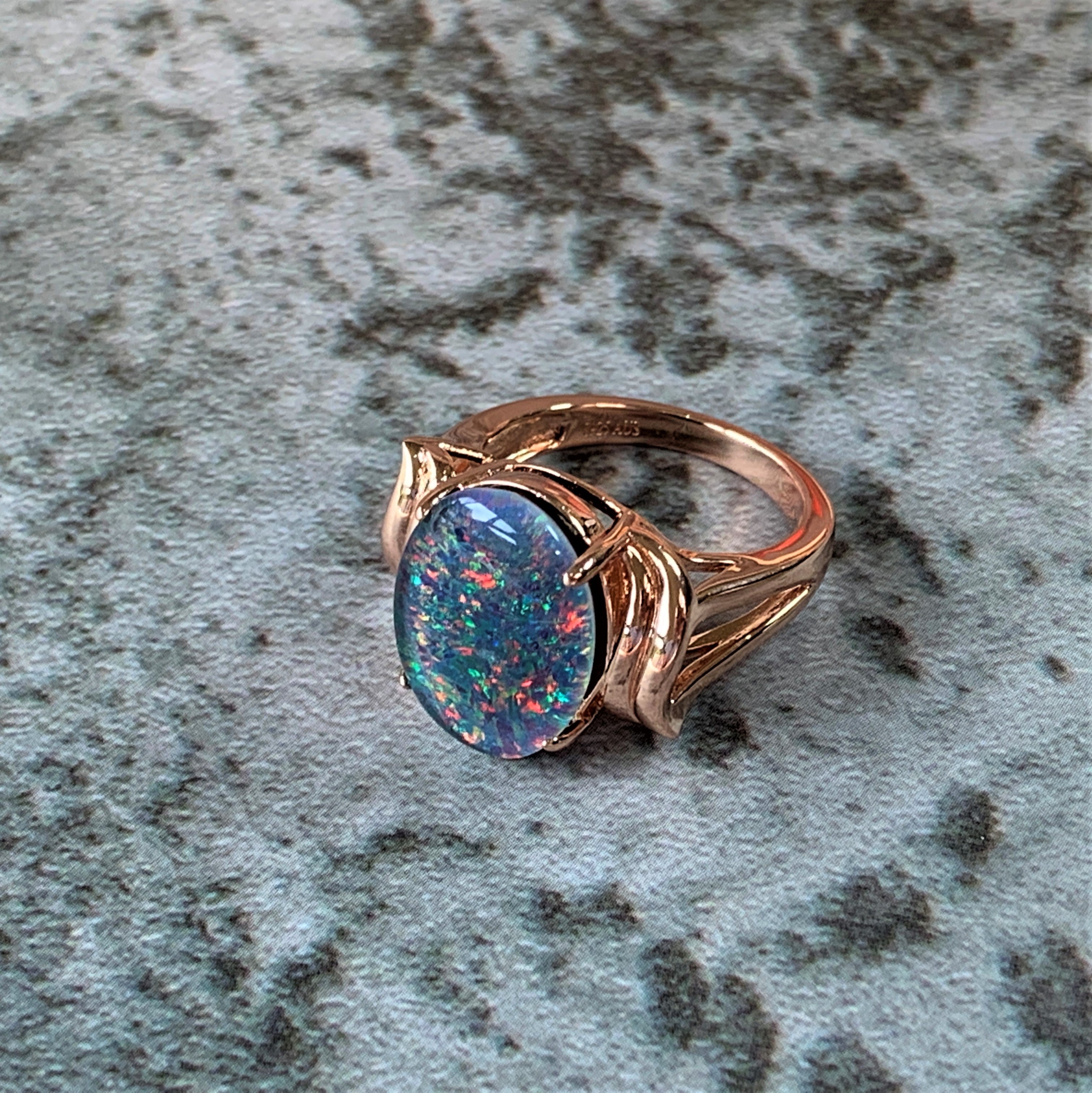 Rose Gold Plated Sterling Silver 16x12mm Opal triplet ring - Masterpiece Jewellery Opal & Gems Sydney Australia | Online Shop