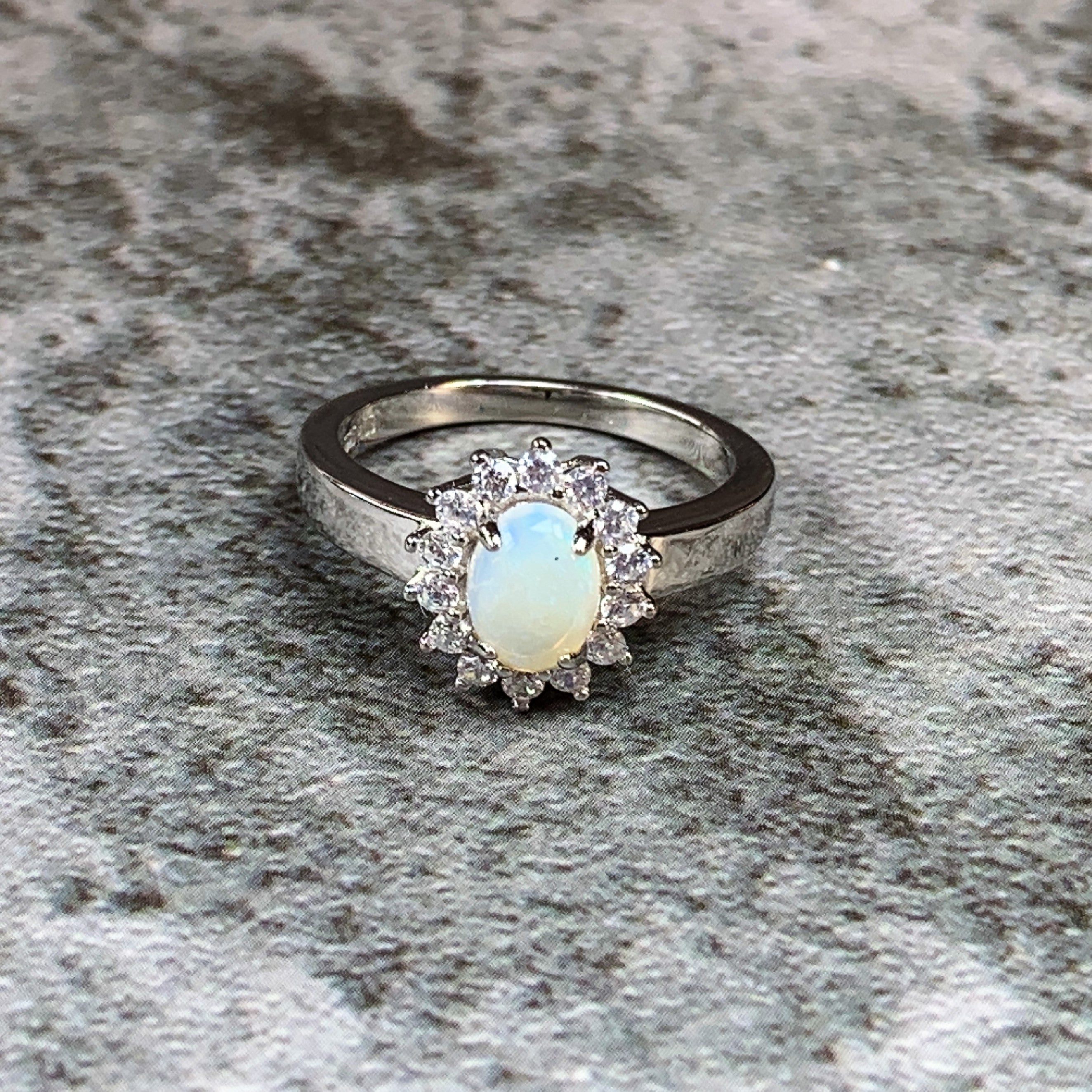 Sterling Silver White Opal 7x5mm Cluster ring - Masterpiece Jewellery Opal & Gems Sydney Australia | Online Shop