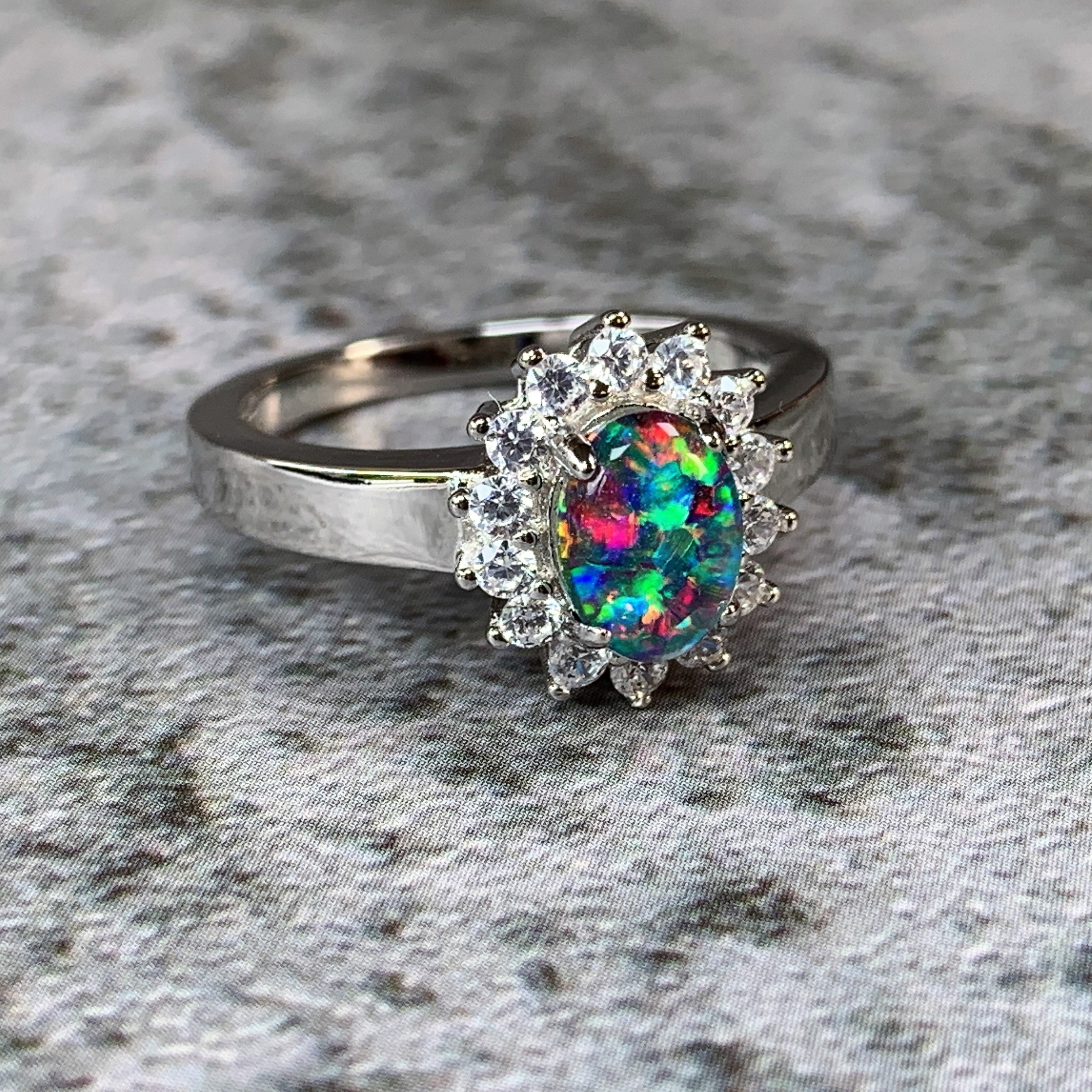 Sterling Silver Triplet Opal 7x5mm cluster ring - Masterpiece Jewellery Opal & Gems Sydney Australia | Online Shop