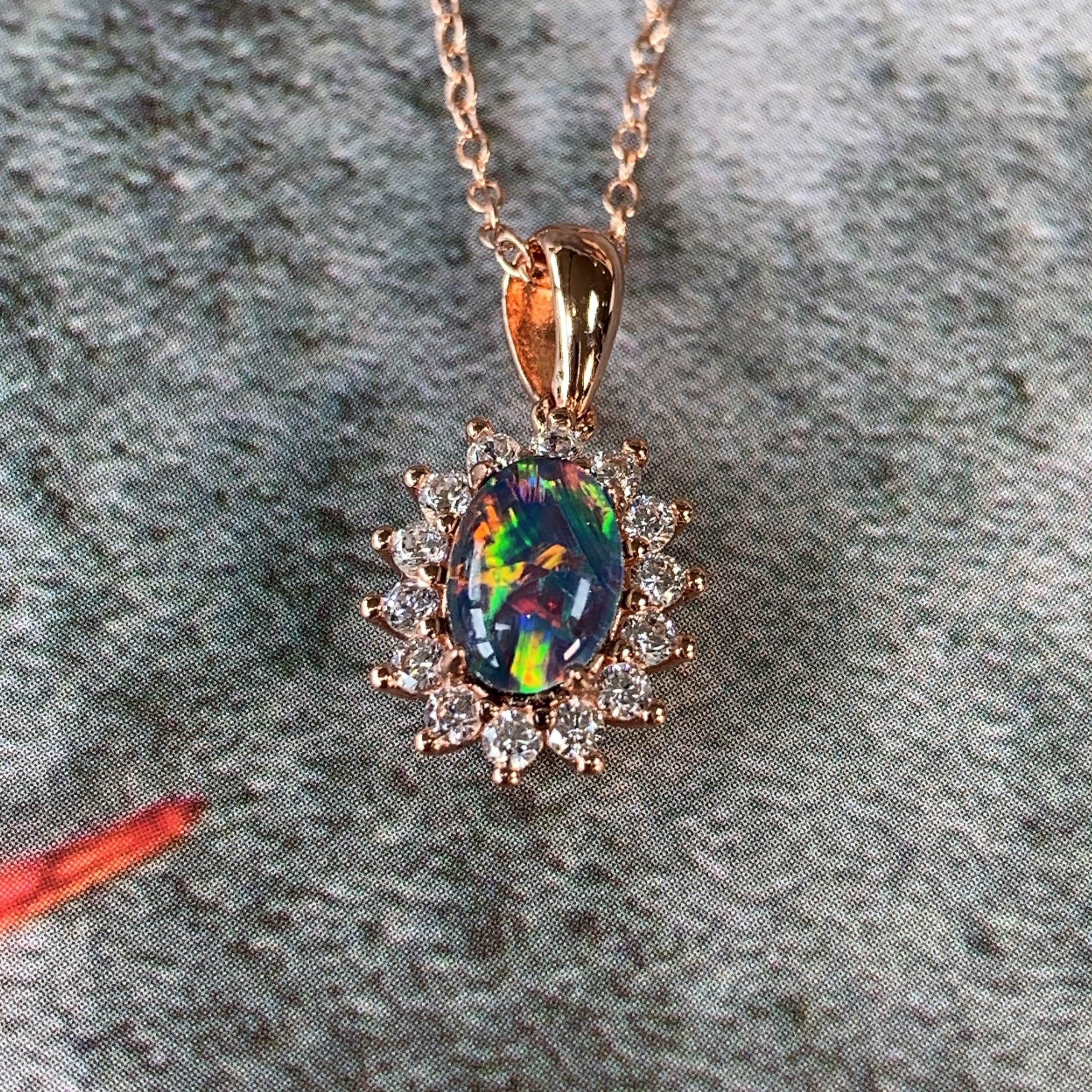 Rose Gold plated Sterling Silver 7x5mm Opal triplet cluster pendant - Masterpiece Jewellery Opal & Gems Sydney Australia | Online Shop