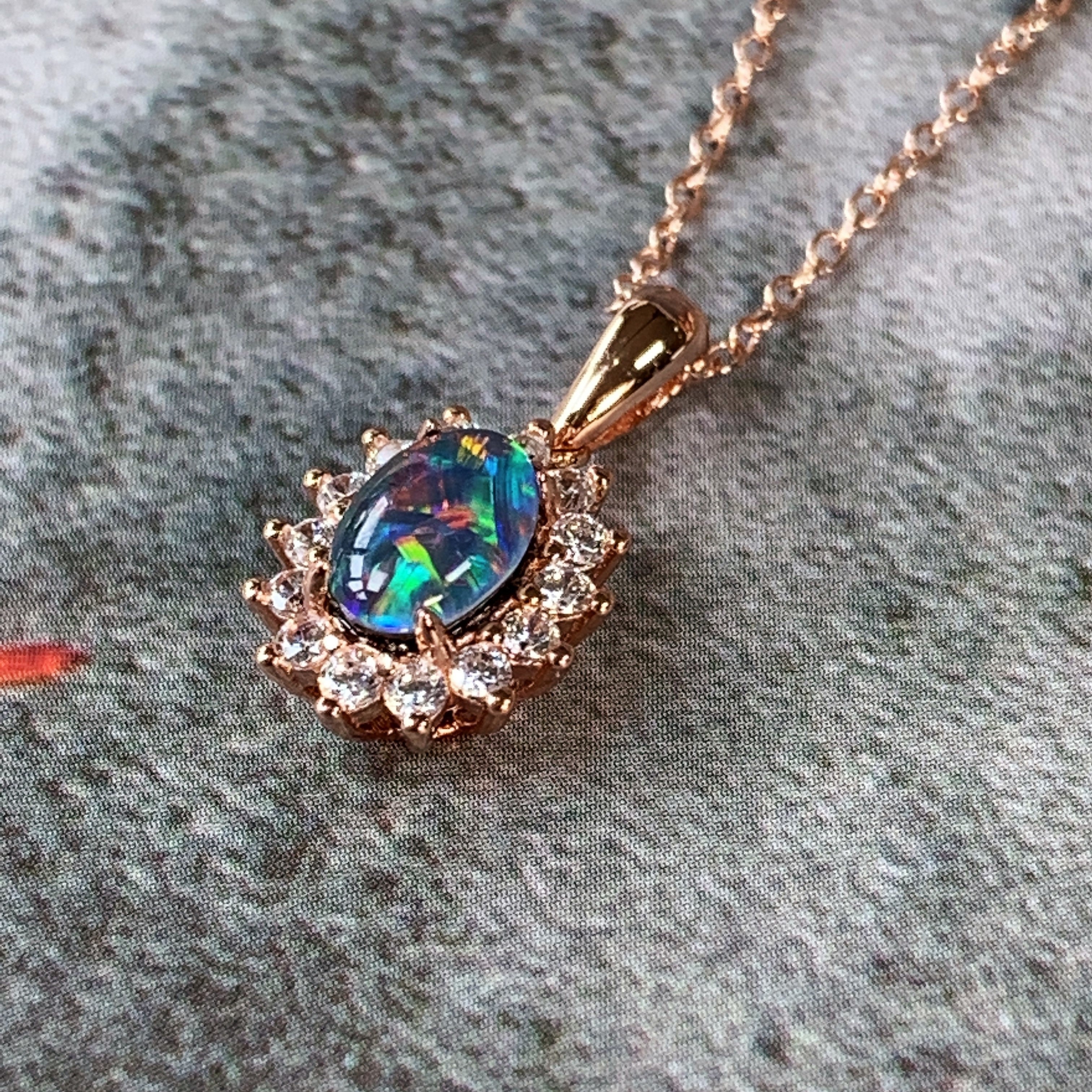 Rose Gold plated Sterling Silver 7x5mm Opal triplet cluster pendant - Masterpiece Jewellery Opal & Gems Sydney Australia | Online Shop