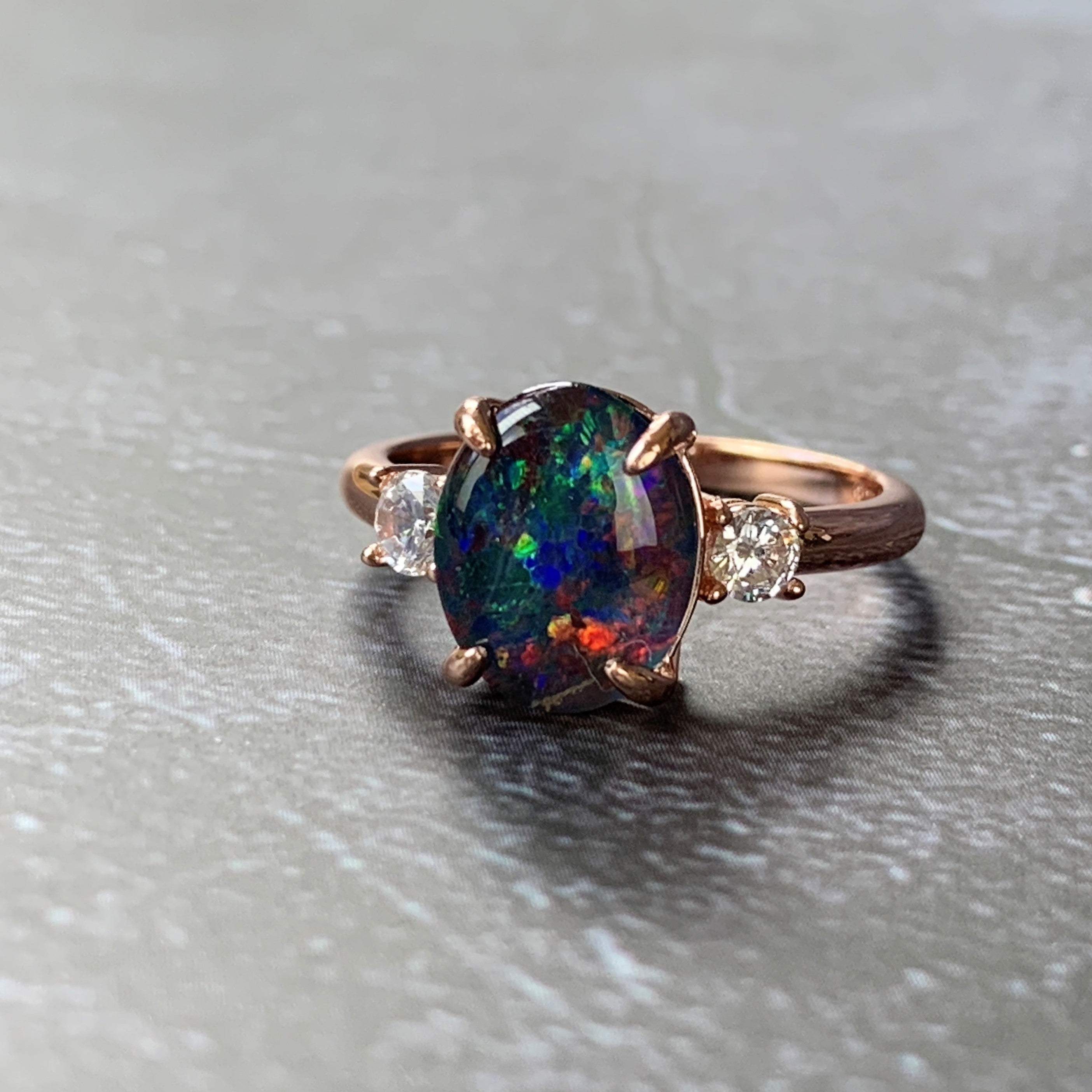 Rose Gold plated Silver 10x8mm Opal triplet trilogy ring - Masterpiece Jewellery Opal & Gems Sydney Australia | Online Shop