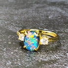 Gold plated Silver 9x7mm Opal triplet 3 stone ring - Masterpiece Jewellery Opal & Gems Sydney Australia | Online Shop