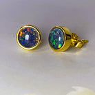 Gold plated Sterling Silver 6mm Round Triplet Opal studs - Masterpiece Jewellery Opal & Gems Sydney Australia | Online Shop