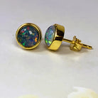 Gold plated Sterling Silver 6mm Round Triplet Opal studs - Masterpiece Jewellery Opal & Gems Sydney Australia | Online Shop