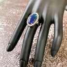 Platinum Cluster Black Opal and Diamond ring - Masterpiece Jewellery Opal & Gems Sydney Australia | Online Shop