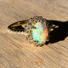 18kt Yellow Gold cluster Black Crystal Opal 0.91ct with Diamonds ring - Masterpiece Jewellery Opal & Gems Sydney Australia | Online Shop