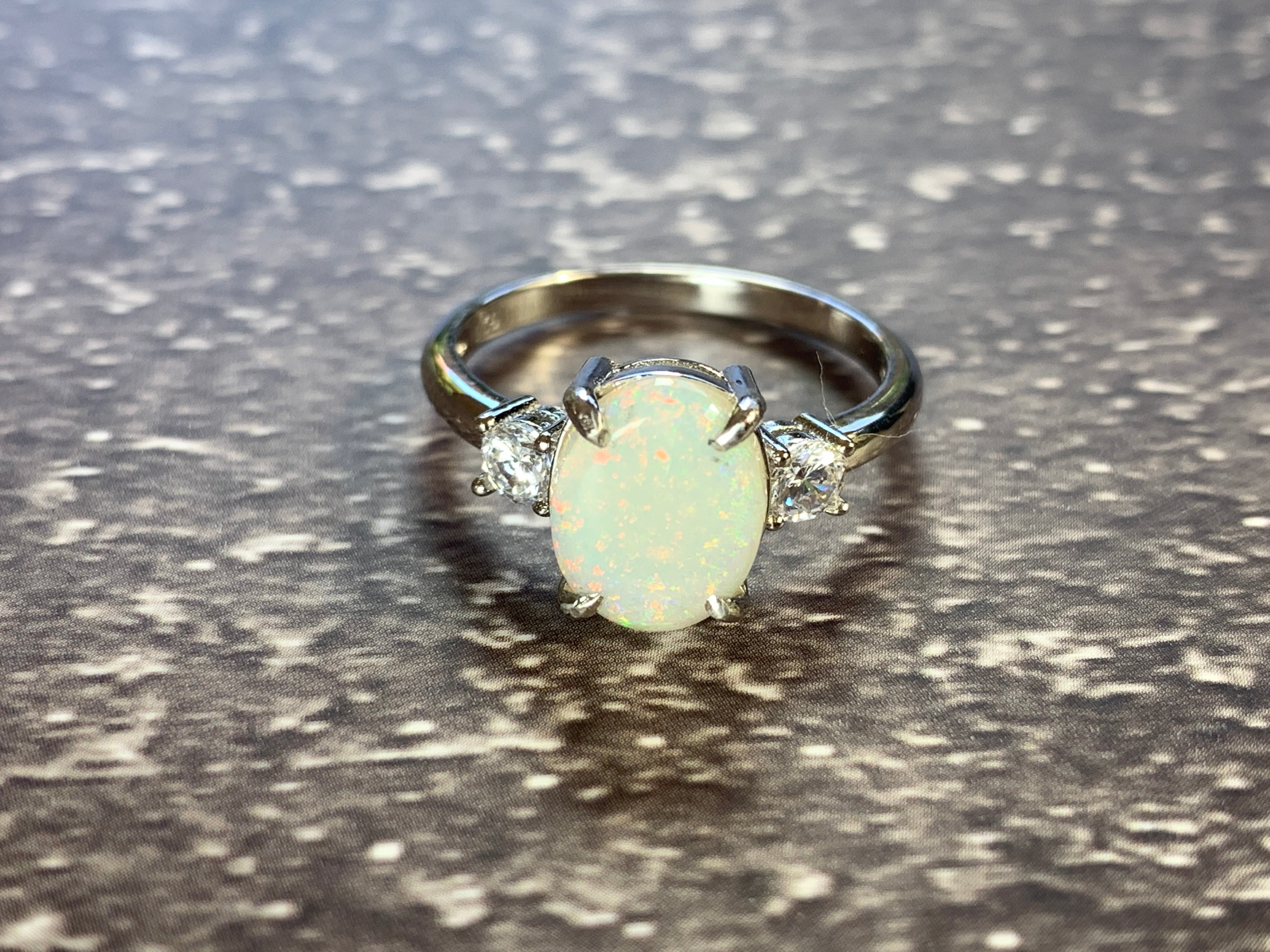 Sterling Silver 10x8mm White Opal trilogy ring - Masterpiece Jewellery Opal & Gems Sydney Australia | Online Shop