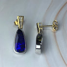 18kt Yellow and White Gold dangling Boulder Opal and Diamond earrings - Masterpiece Jewellery Opal & Gems Sydney Australia | Online Shop