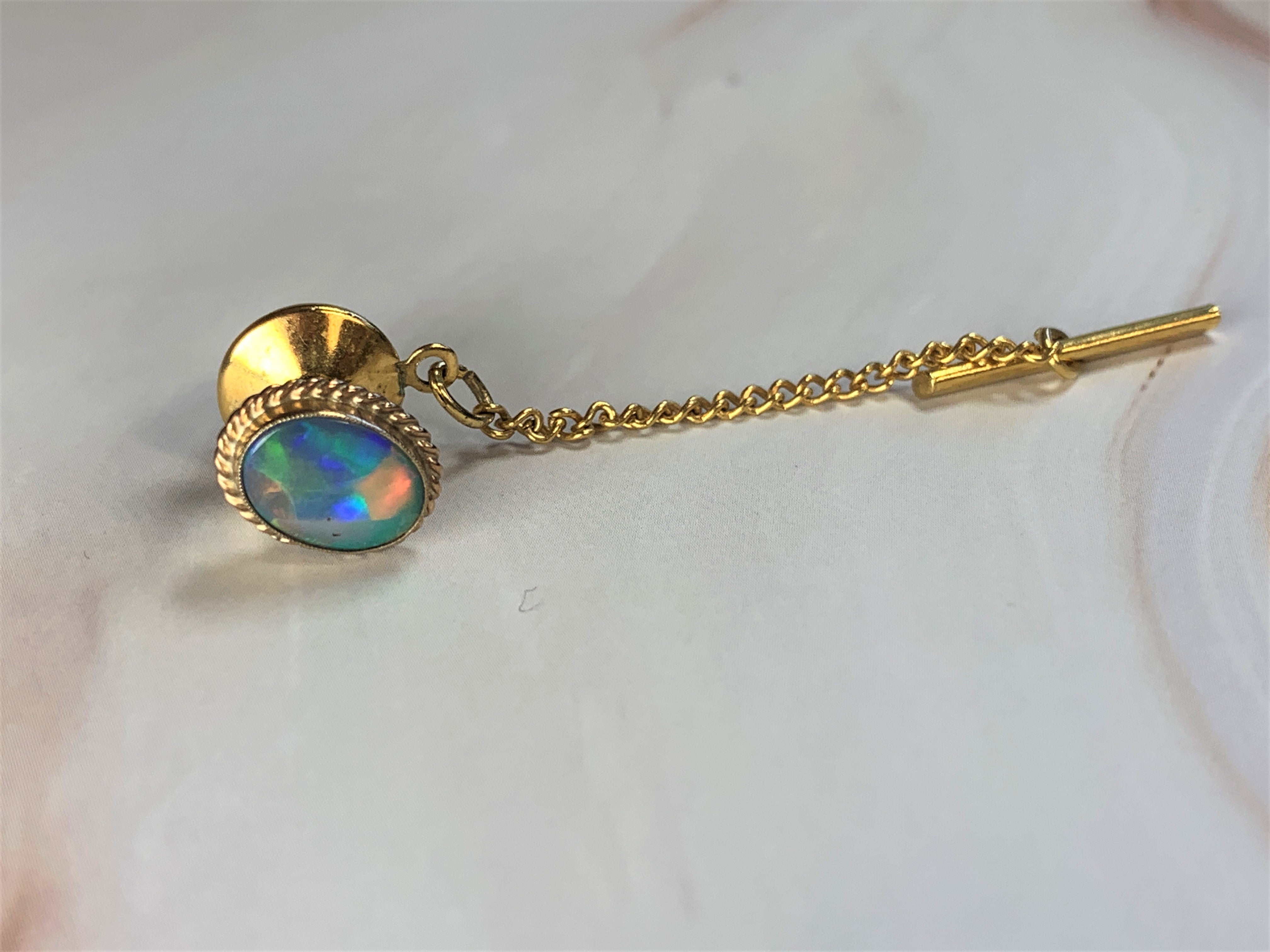 18kt Yellow Gold Opal doublet tie tac pin - Masterpiece Jewellery Opal & Gems Sydney Australia | Online Shop