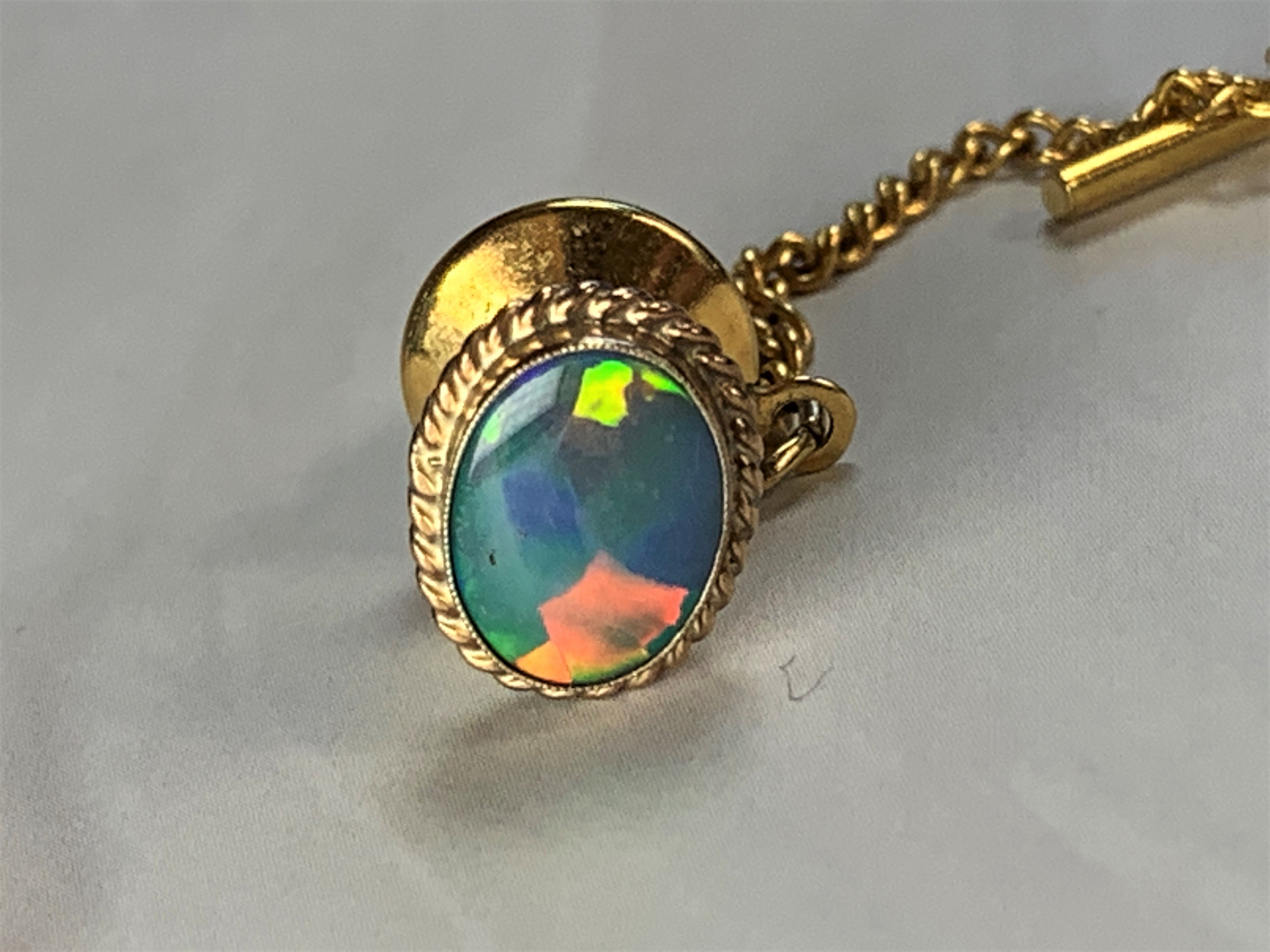 18kt Yellow Gold Opal doublet tie tac pin - Masterpiece Jewellery Opal & Gems Sydney Australia | Online Shop