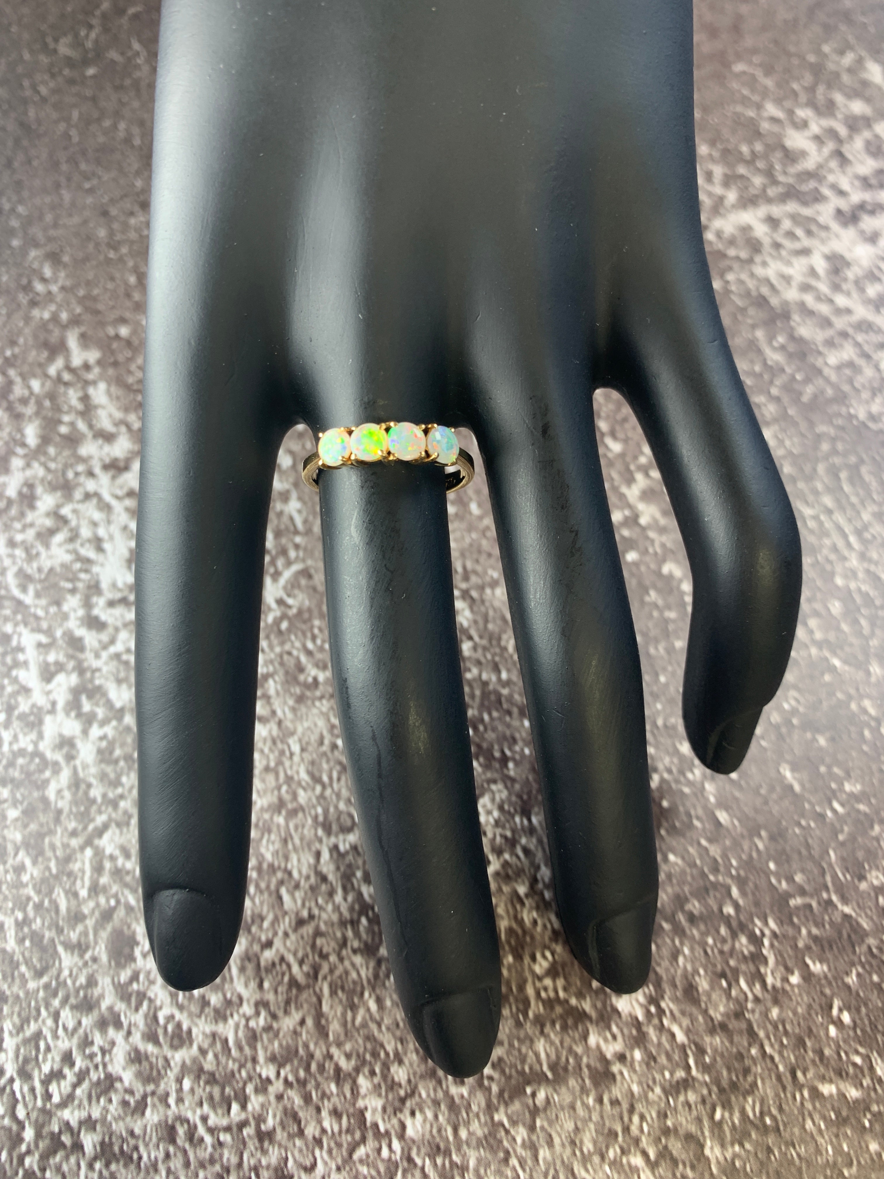 18kt Yellow Gold eternity ring with 5 Crystal Opals - Masterpiece Jewellery Opal & Gems Sydney Australia | Online Shop