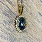 Gold Plated halo Design Opal necklace 9x7mm - Masterpiece Jewellery Opal & Gems Sydney Australia | Online Shop