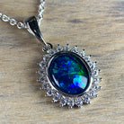 Sterling Silver 9x7mm Opal triplet halo necklace - Masterpiece Jewellery Opal & Gems Sydney Australia | Online Shop