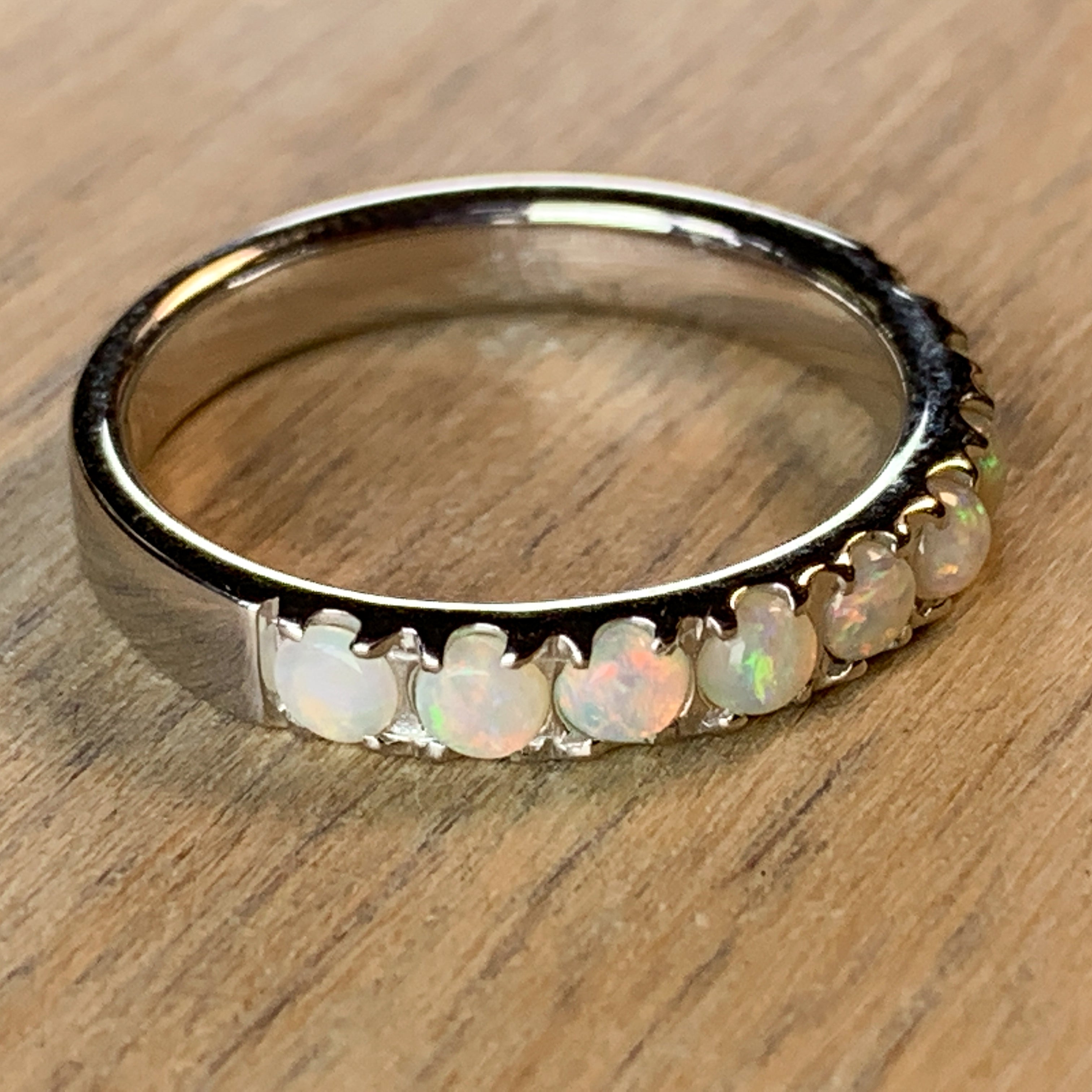 Sterling Silver White Opal eternity ring - Masterpiece Jewellery Opal & Gems Sydney Australia | Online Shop