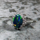 Platinum cluster Black Opal 1.04ct and Diamond ring - Masterpiece Jewellery Opal & Gems Sydney Australia | Online Shop