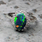 Platinum cluster Black Opal 1.04ct and Diamond ring - Masterpiece Jewellery Opal & Gems Sydney Australia | Online Shop