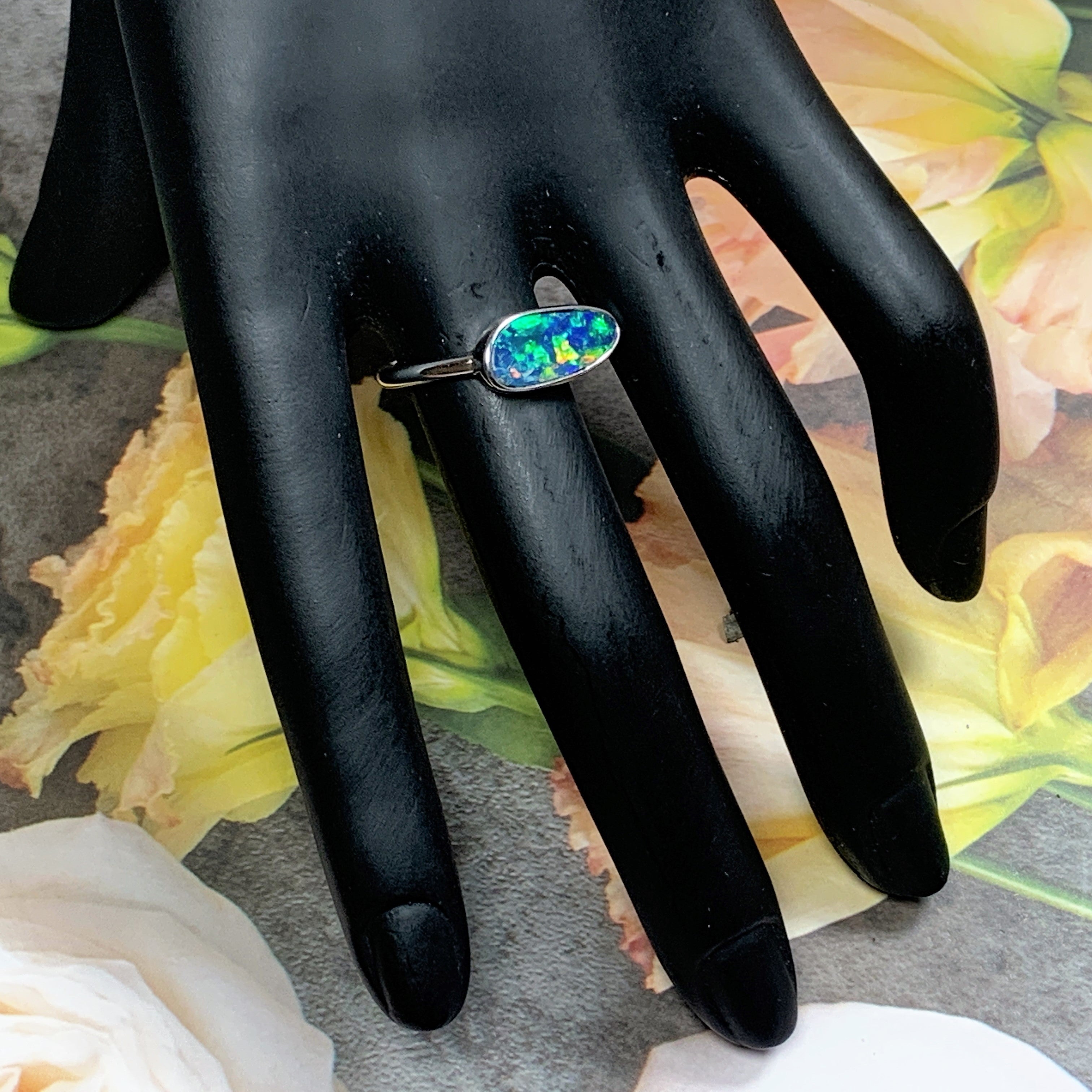 Sterling Silver Opal 14.4x6.2mm rings - Masterpiece Jewellery Opal & Gems Sydney Australia | Online Shop