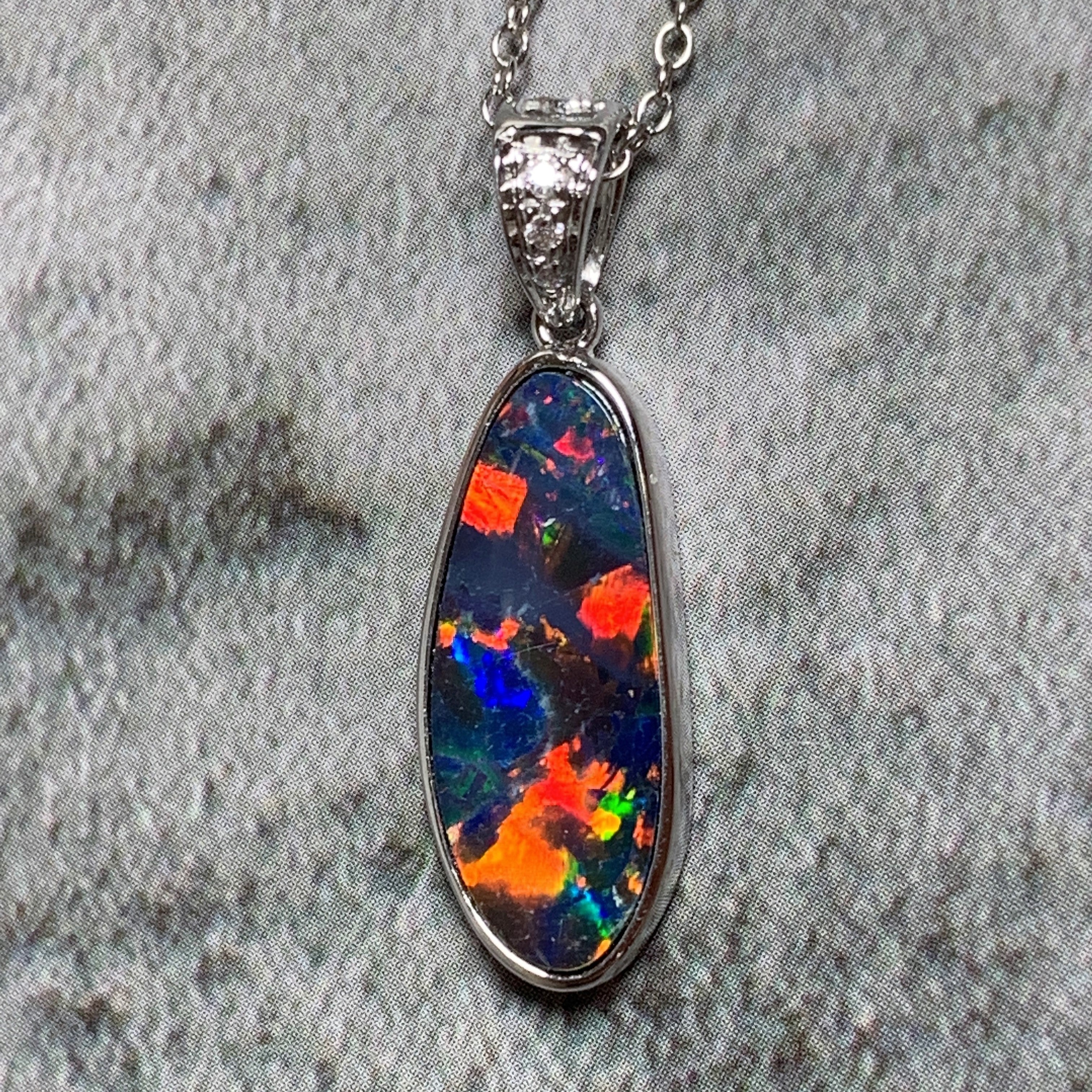 14kt White Gold Fire Opal 17.8x6.6mm and Diamond pendant - Masterpiece Jewellery Opal & Gems Sydney Australia | Online Shop